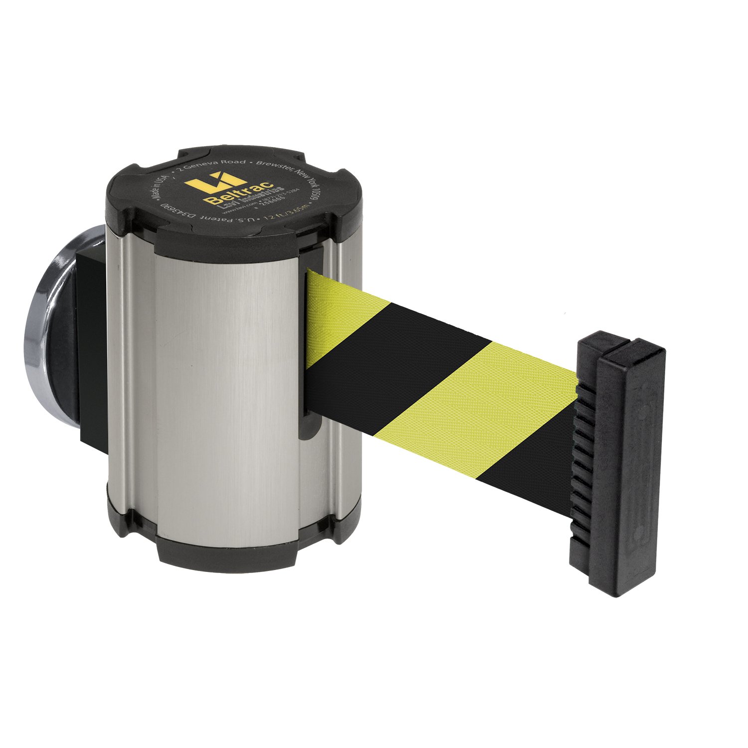 Beltrac 13 ft Magnetic Wall-Mounted Retractable Belt Barrier - Satin Finish with Safety Stripe for Crowd Control, Queue Management & Event Safety | Perfect for Retail Stores, Banks, Airports & Public Spaces