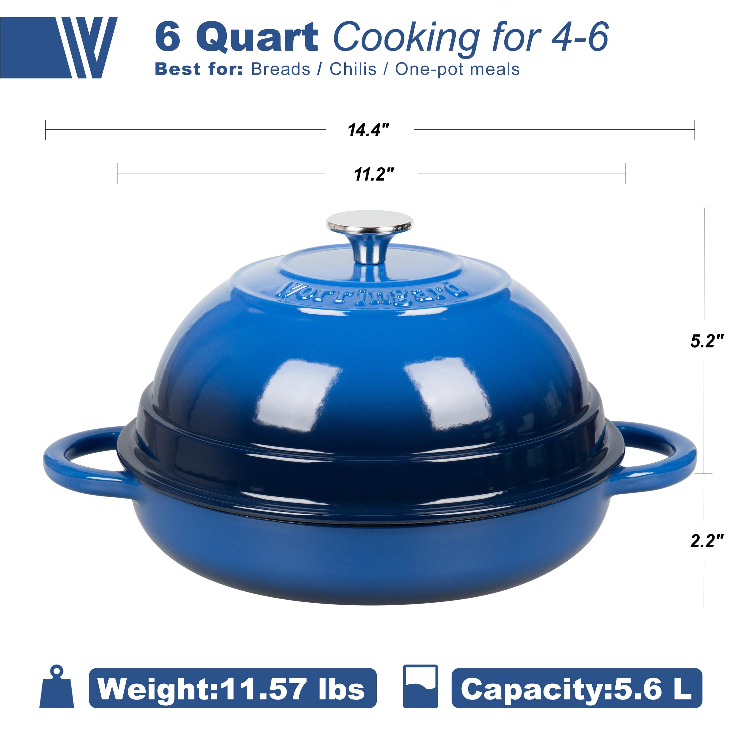 **6 Quart Enameled Cast Iron Dutch Oven with Lid – Perfect for Bread Baking, Soups, Stews & Camping – Durable & Oven-Safe – Blue**