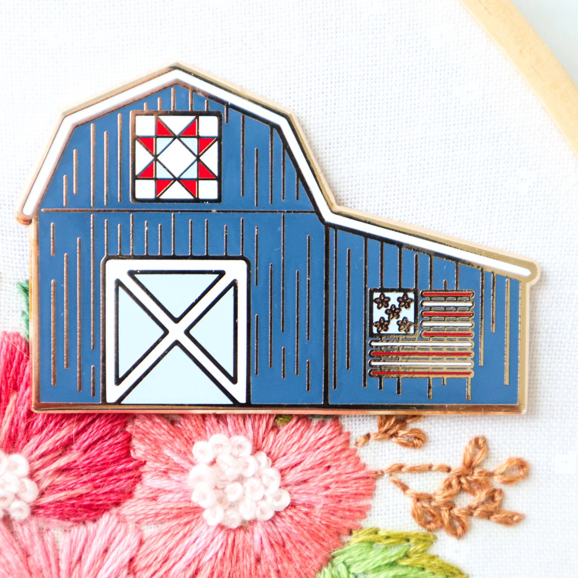 Patriotic Barn Needle Minder - Magnetic Pin Cushion for Sewing, Quilting & Embroidery - Perfect for Crafting, DIY Projects & Fabric Arts (Flamingo Toes Design)