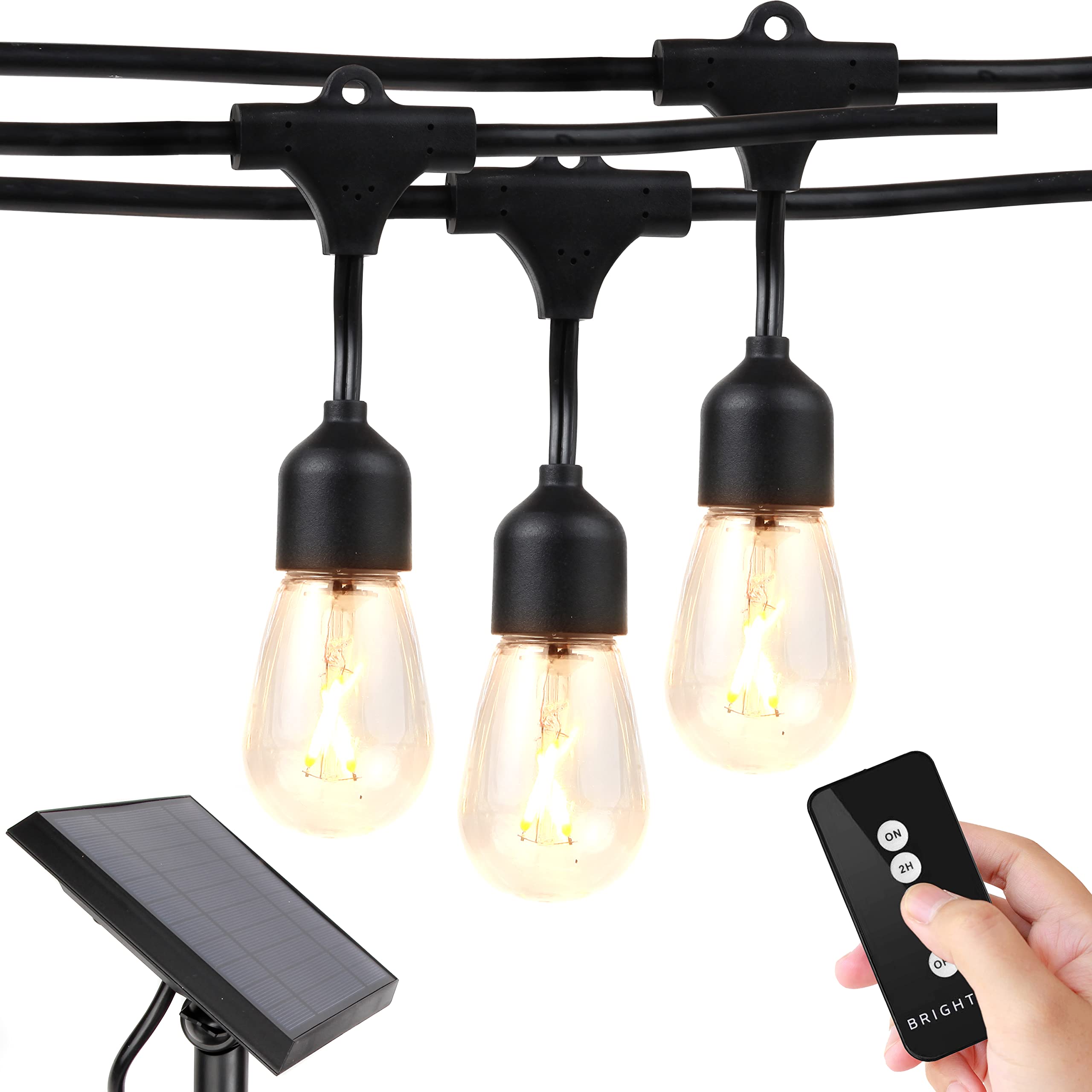 Brightech Ambience Pro Solar Powered Outdoor String Lights with Remote Control – Shatterproof Commercial Grade LED Edison Bulbs, Waterproof Patio Lights (1W, 3000K, 27ft) – Perfect for Backyard, Garden, Wedding & Party Decorations