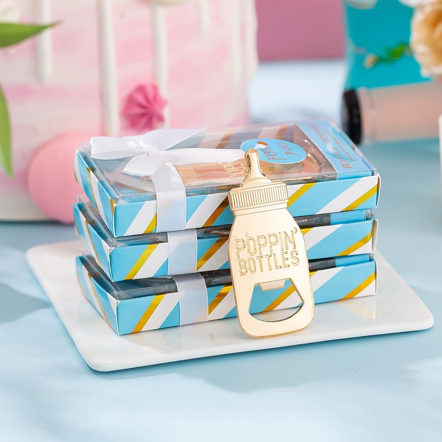 16-Pack Baby Bottle Shaped Openers - Fun Baby Shower Party Favors, Wedding Guest Gifts & Kids Birthday Souvenirs (Blue) - Perfect for Newborn Celebrations, Bridal Showers & Family Events