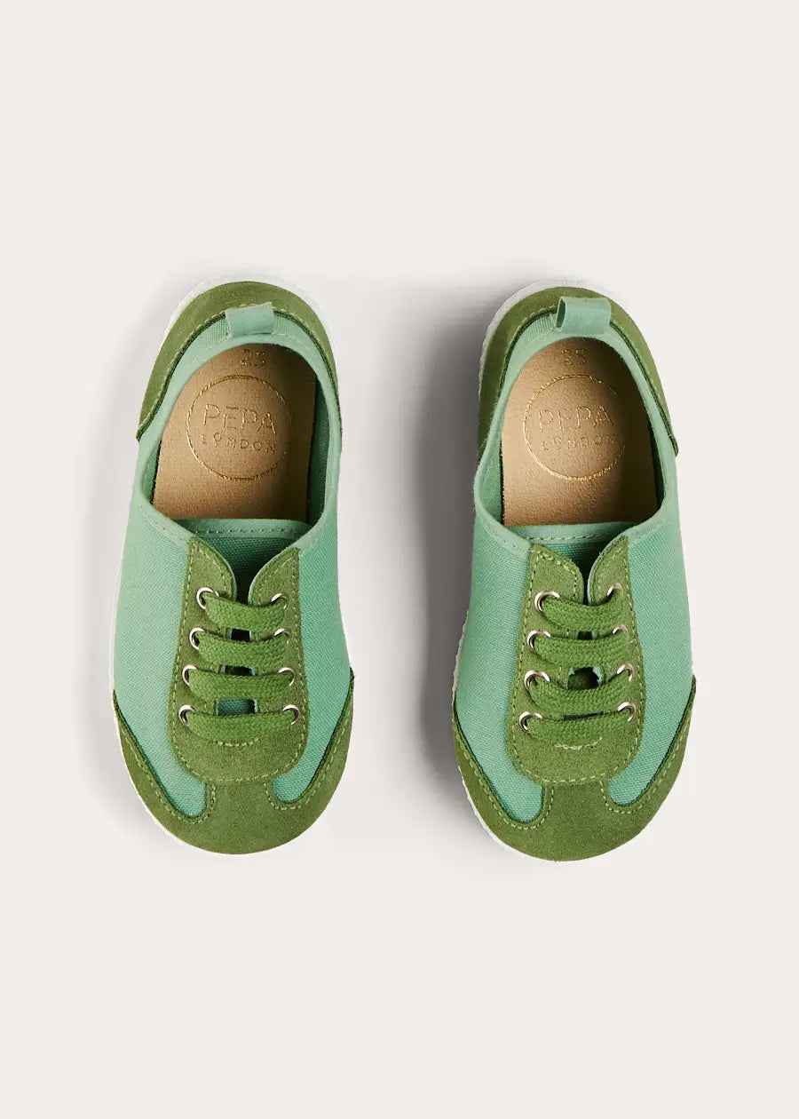Green Canvas Lace Up Plimsolls Sneakers - Women's & Men's Casual Shoes (EU 23-35) for Walking, Travel & Everyday Wear