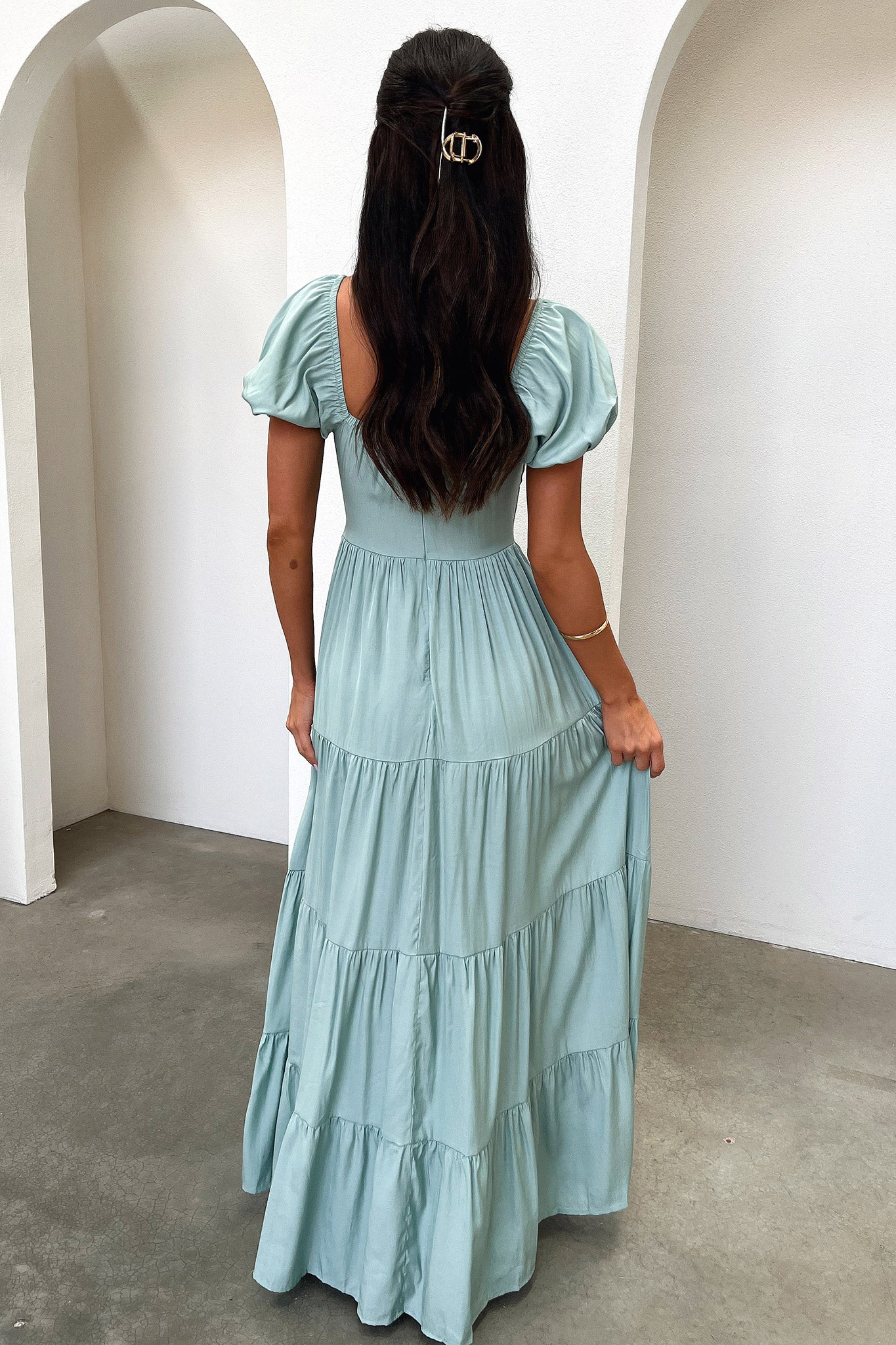Levona Women's Maxi Dress - Flowy Long Boho Dress with V-Neck & Side Slits, Sage Green - Perfect for Beach Vacations, Summer Outings & Casual Wear