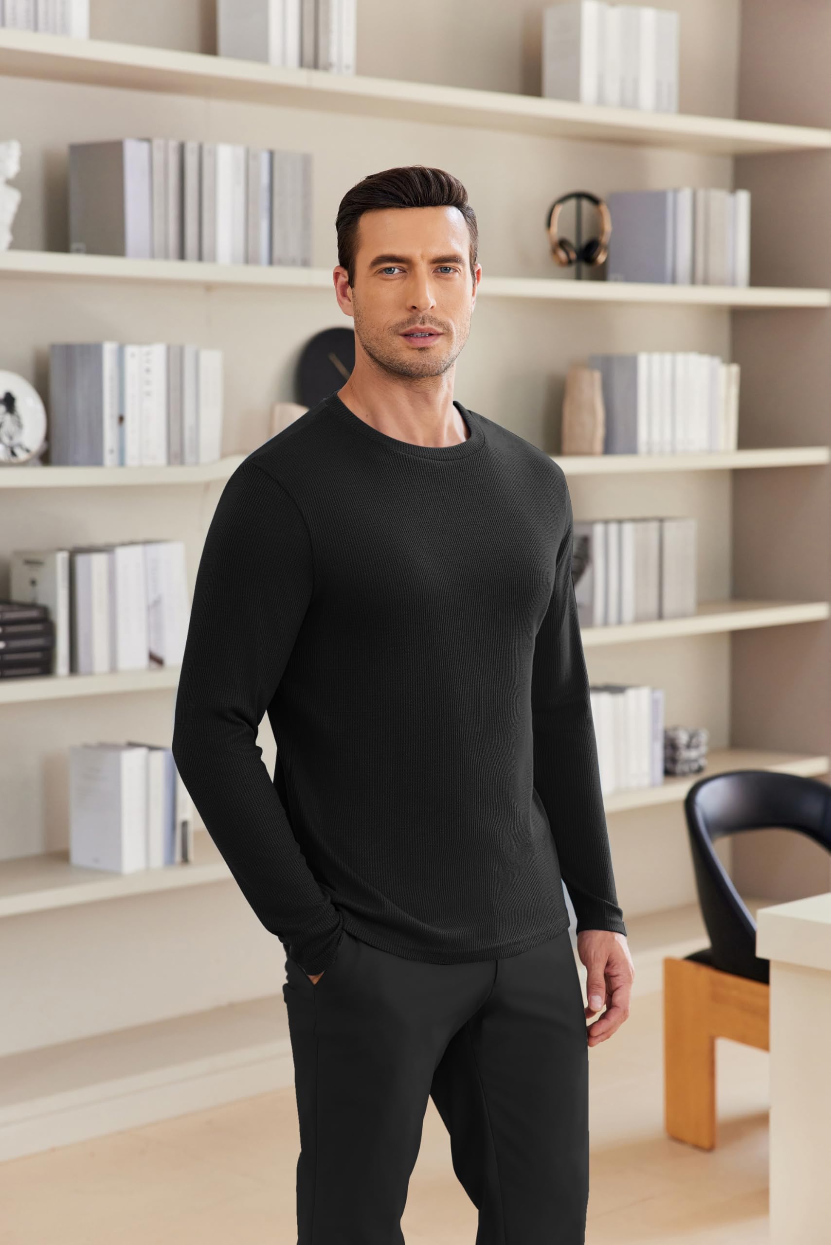 Ekouaer Men's Waffle Knit Long Sleeve Crewneck Thermal Shirt - Lightweight Pullover Sweater for Winter, Basic Casual Tee S-XXL | Perfect for Layering, Outdoor Activities & Everyday Wear