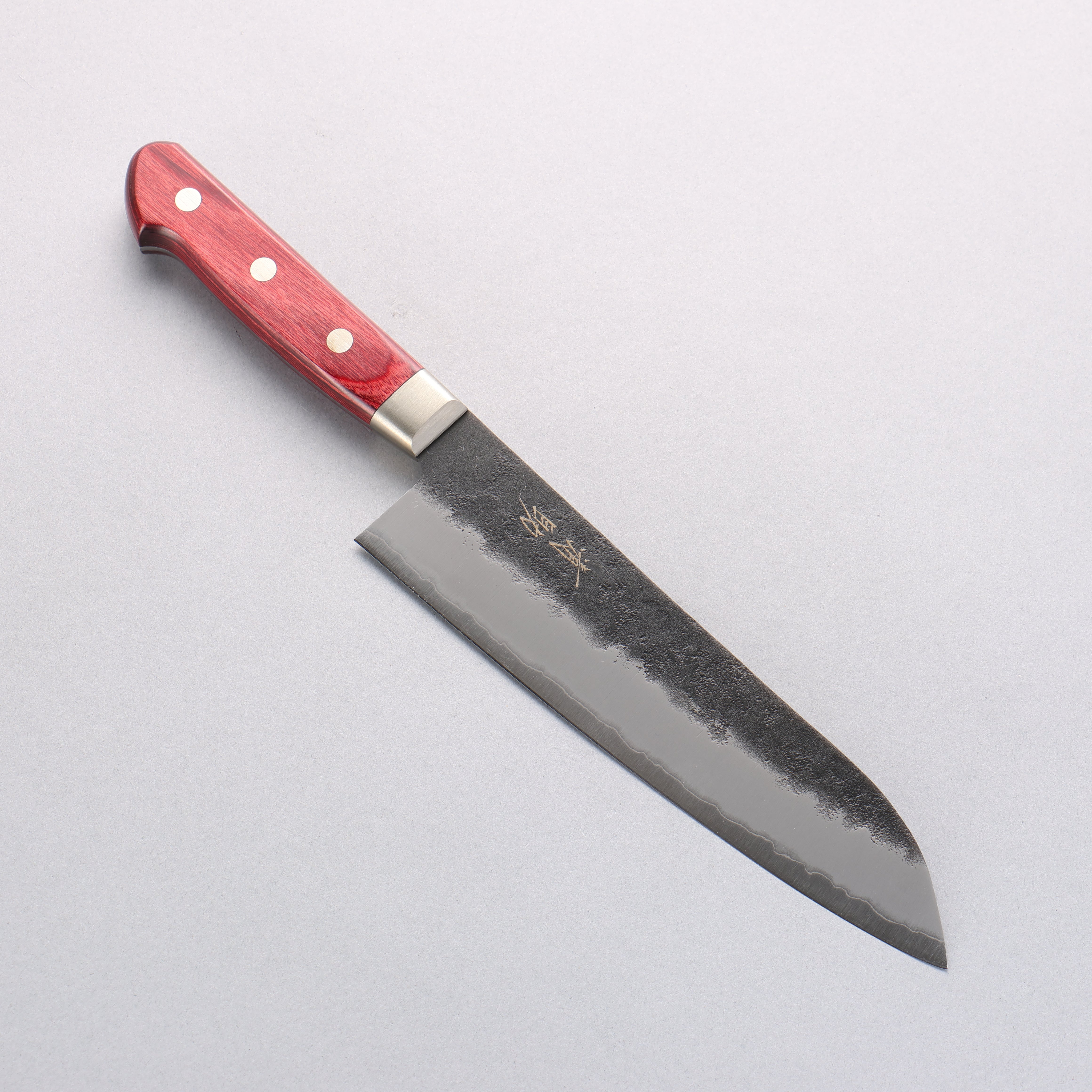 Seisuke Kuronashi Blue Super Nashiji Kurouchi Santoku Knife 180mm with Red Pakka Wood Handle - Premium Japanese Kitchen Knife for Slicing, Dicing, and Chopping Vegetables, Meat, and Fish