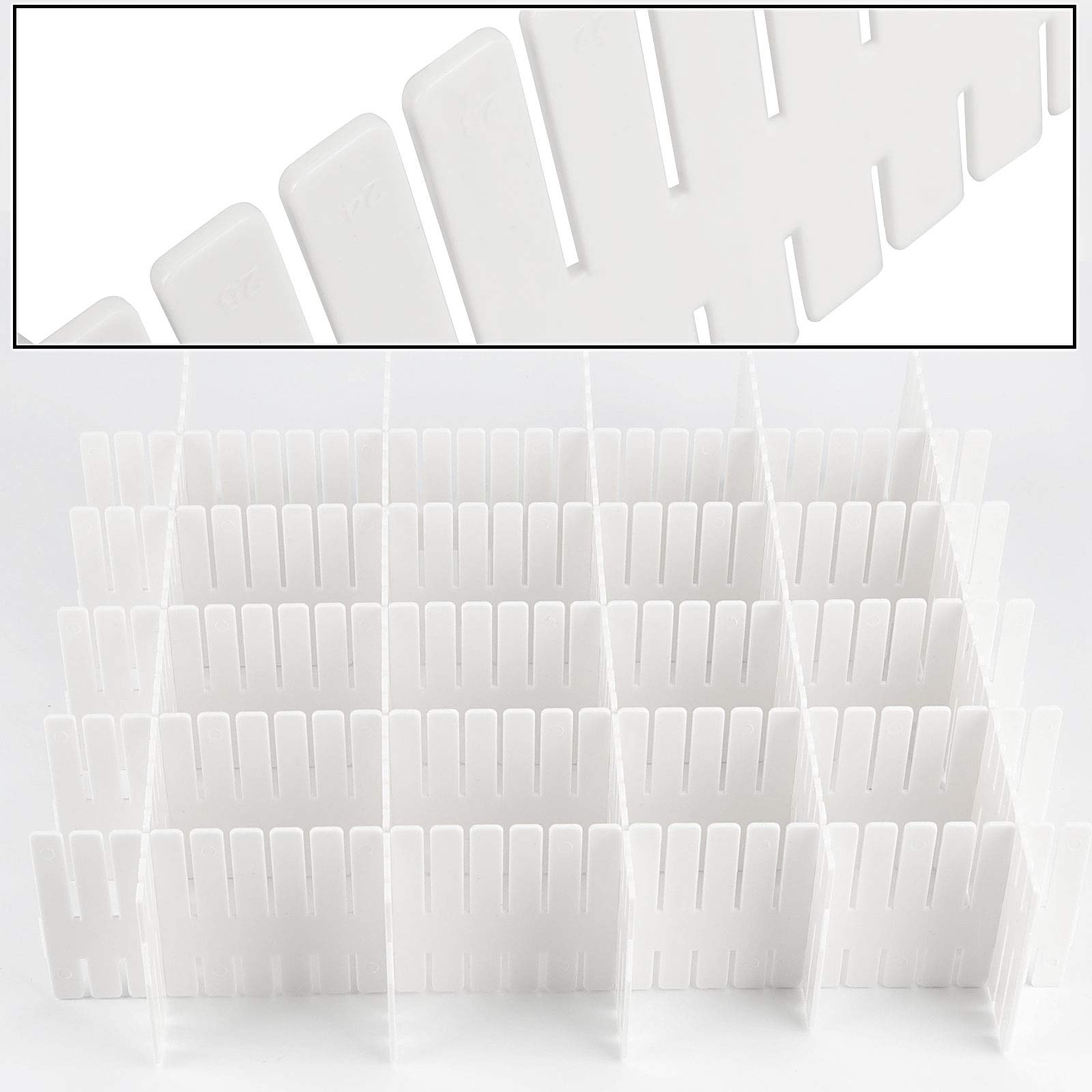 ZOENHOU 60 PCS White Drawer Dividers 12.6 x 2.76 Inch - Adjustable Plastic Drawer Organizer for Makeup, Kitchen, Office & Home Storage - Perfect for Organizing Cosmetics, Utensils, Office Supplies & More