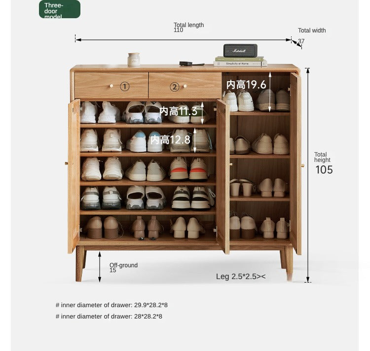 **Solid Oak Wood Shoe Storage Cabinet - Organize Shoes, Boots & Accessories | Perfect for Entryway, Bedroom & Closet Organization**