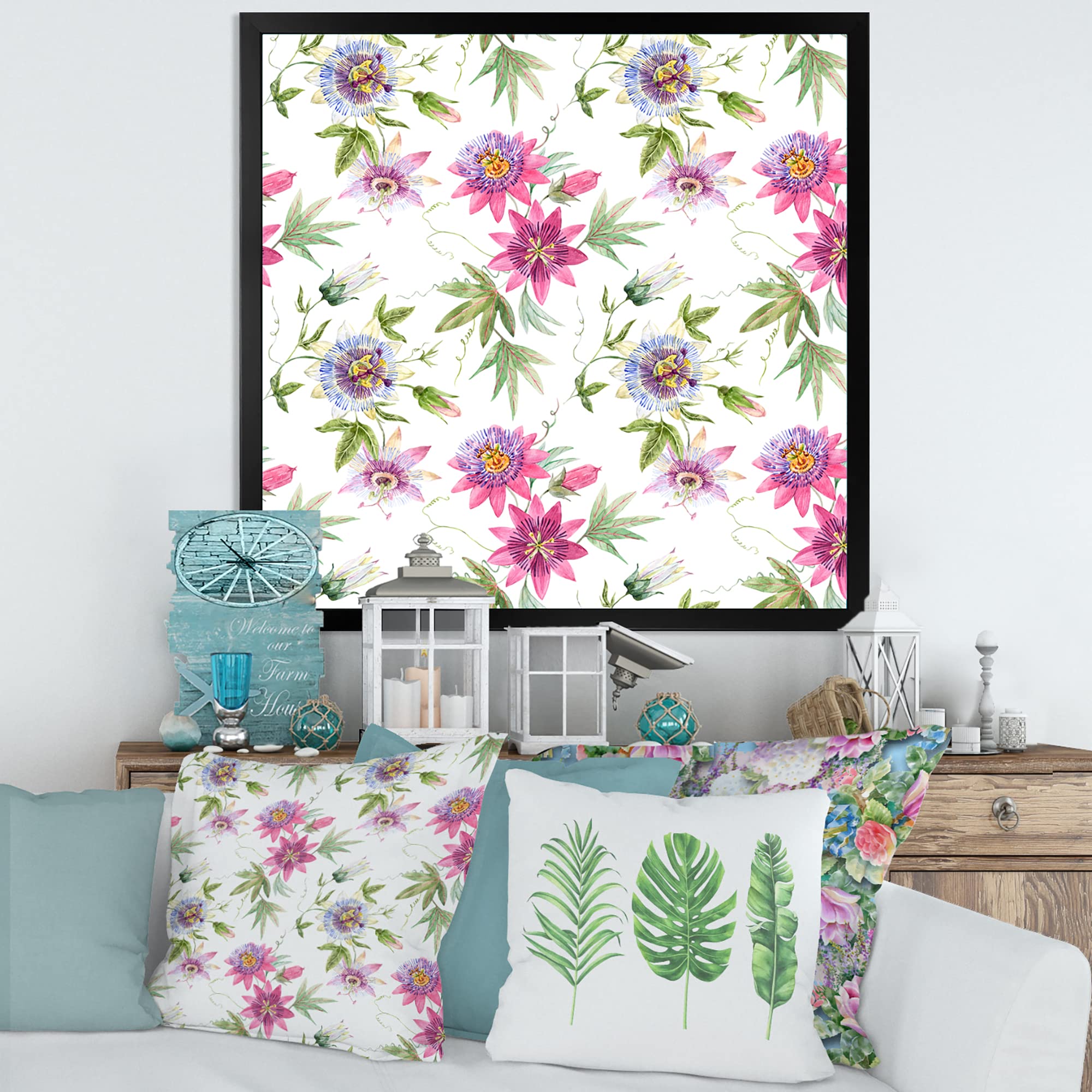Pink Passionflower Framed Wall Art - Traditional Botanical Floral Painting for Home, Office & Bedroom Decor