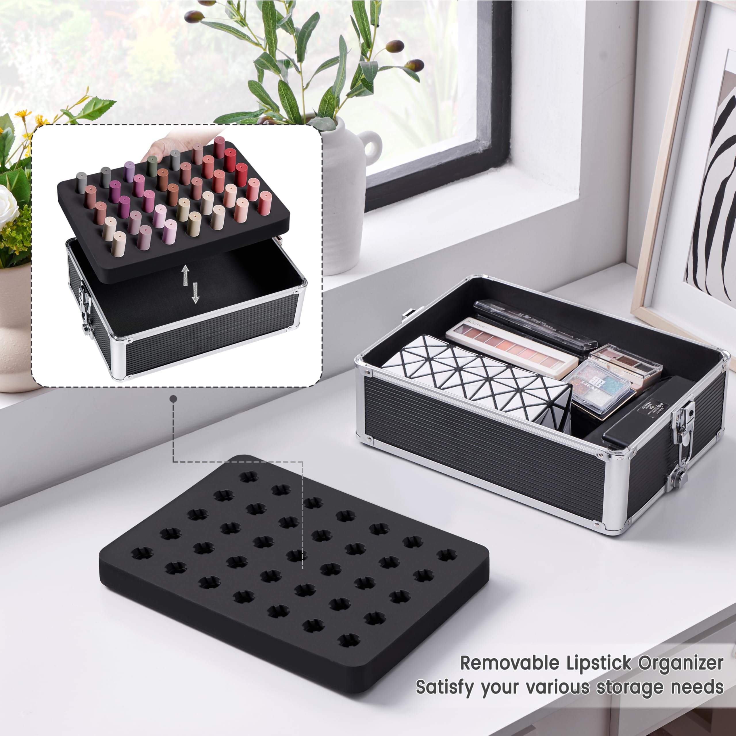 Yaheetech 5-in-1 Professional Makeup Train Case - Rolling Cosmetic Organizer with Wheels, Aluminum Beauty Travel Storage Case for Salon & Home Use (Black) | Perfect for Makeup Artists, Cosmetologists & Travel Beauty Essentials