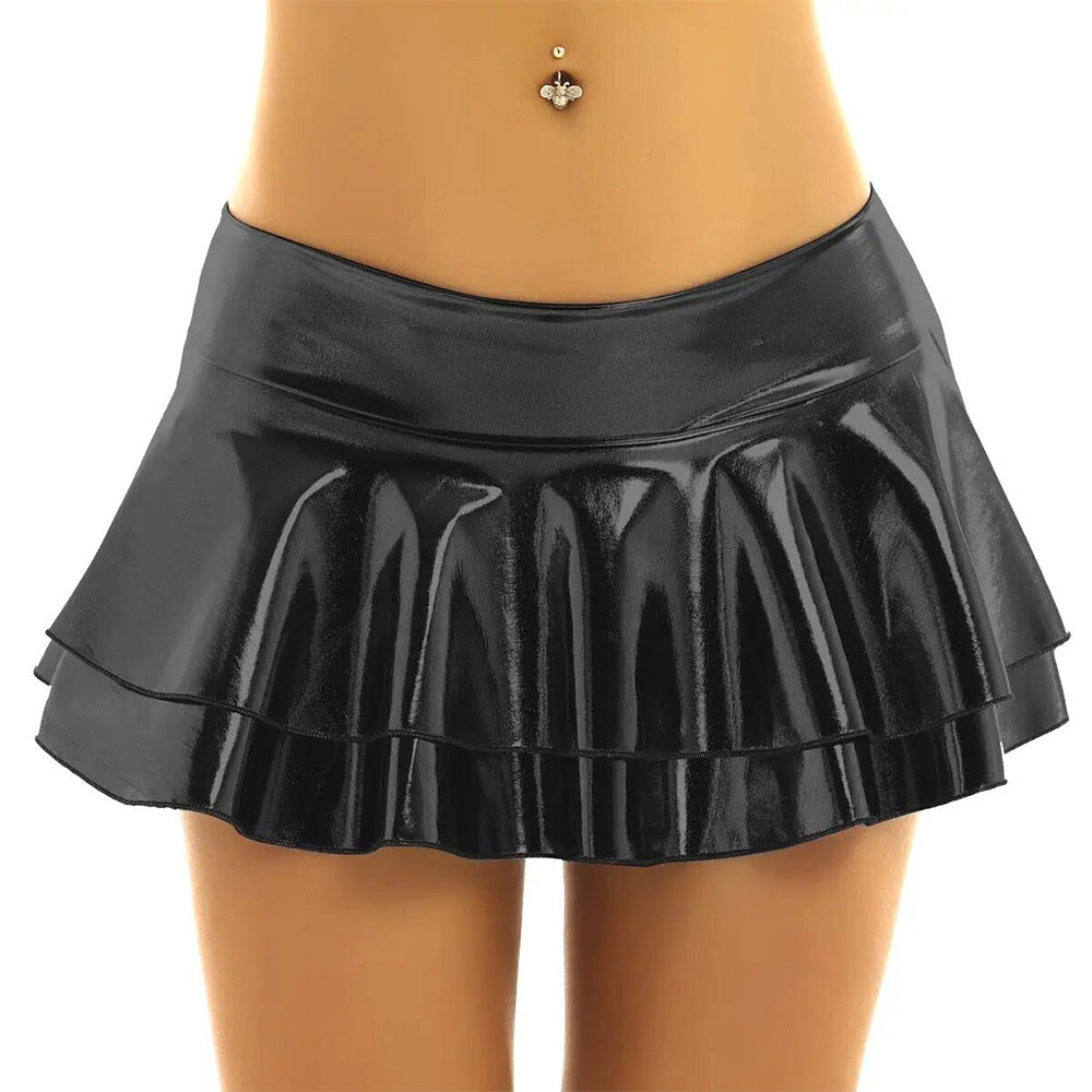 JSY Double Layered Ruffle Wet Look Micro Skirt - Sexy High Waist Bodycon Mini Skirt for Women | Perfect for Club, Party & Night Out Outfits