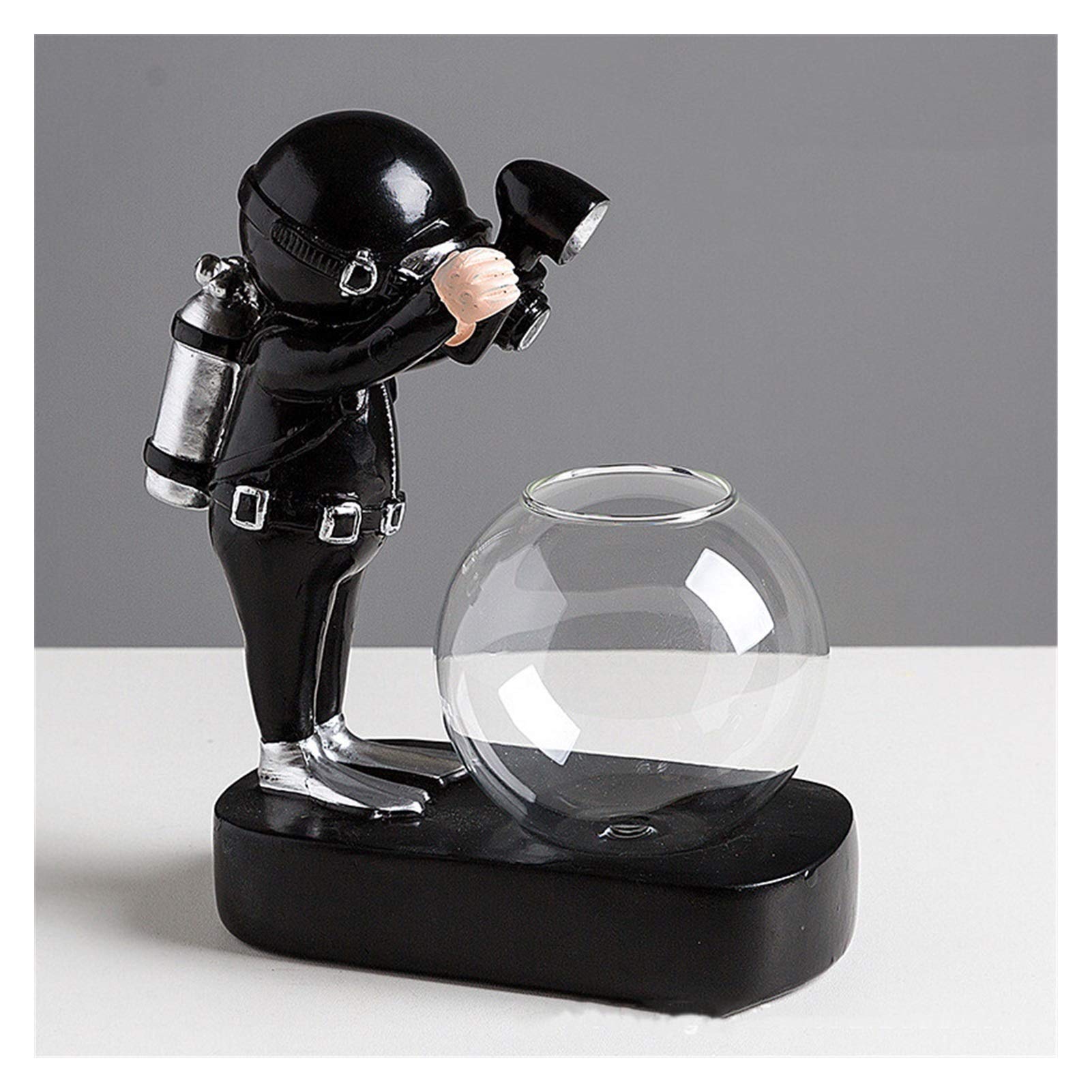 Nordic Glass Vase with Resin Astronaut Diver - Creative Desktop Flower Pot for Wedding, Home Decor, Dried Flowers & LED Warm Light - Modern Space-Themed Decoration (Diver Silver) | Perfect for Living Room, Bedroom, Office Desk & Gift Giving
