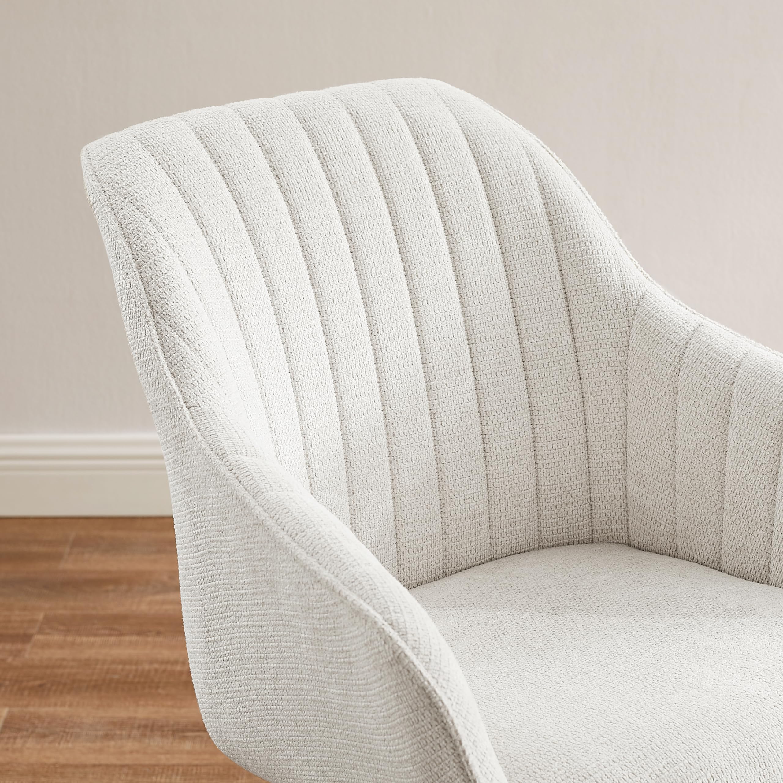 Art Leon Mid Century Modern Office Chair - No Wheels, Swivel Accent Chair with Oak Wood Legs & Fabric Upholstery in Ivory | Perfect for Home Office, Study Room & Reading Nook