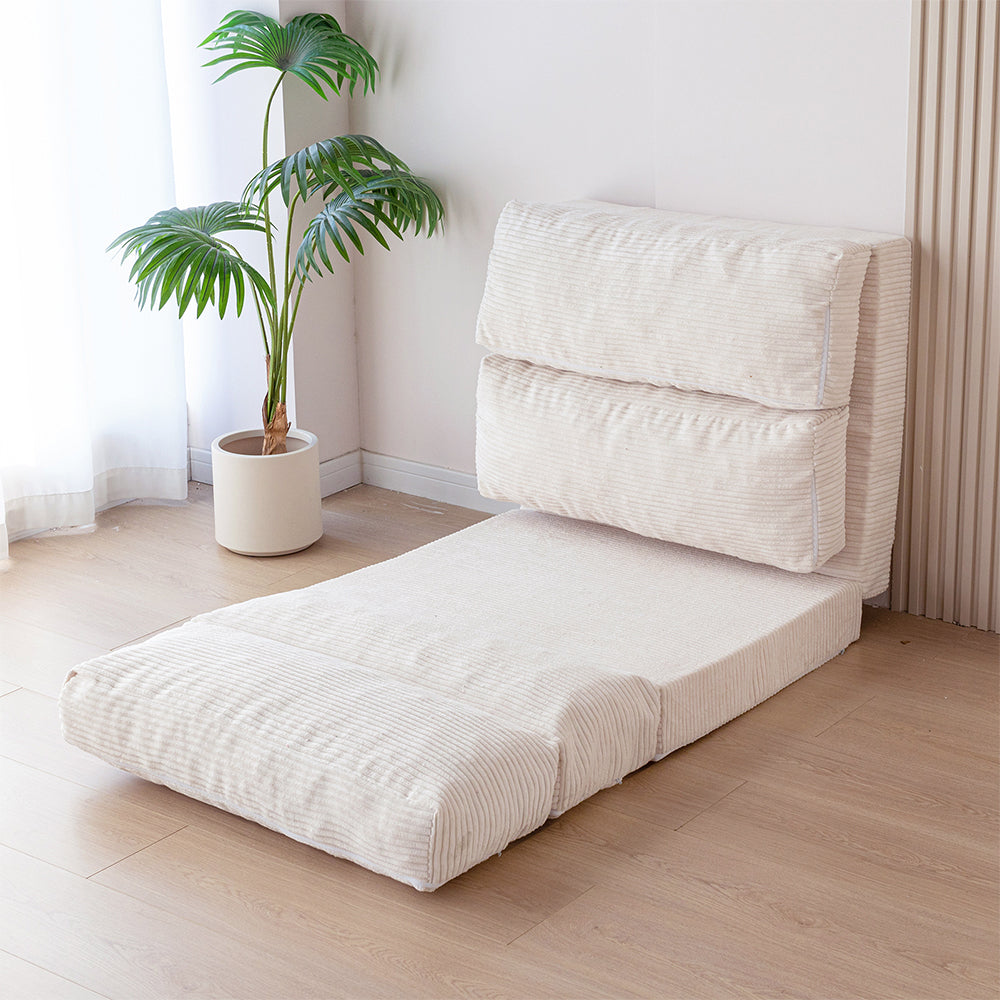 MAXYOYO Folding Sofa Bed - Convertible Corduroy Floor Sofa in Beige | Space-Saving Guest Bed & Lounge Chair for Small Apartments, Dorms & Living Rooms