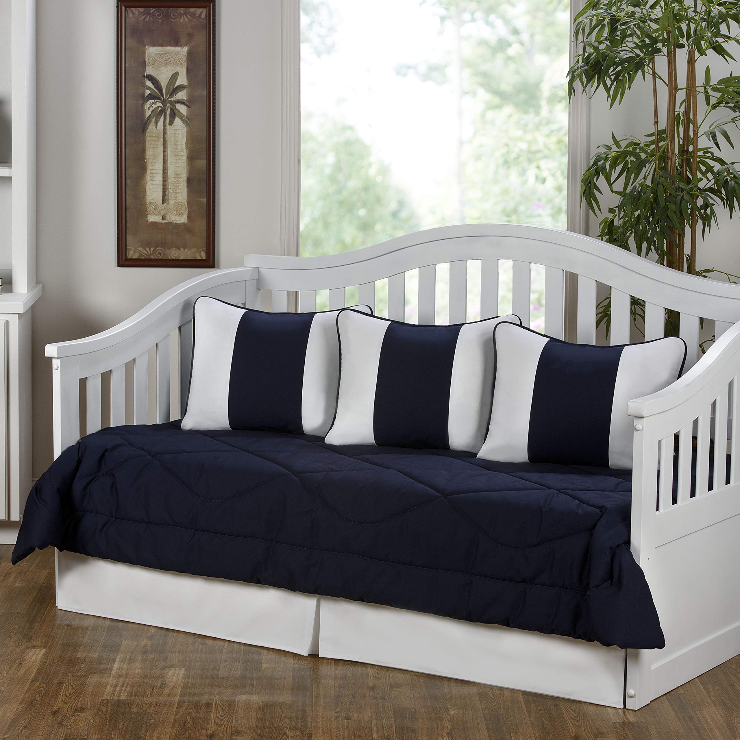 Unknown1 Cabana Navy Blue and White 5-Piece Daybed Set - Victorian Style Cotton Microfiber Bedding with Bedskirt - Perfect for Guest Rooms, Porches & Coastal Decor