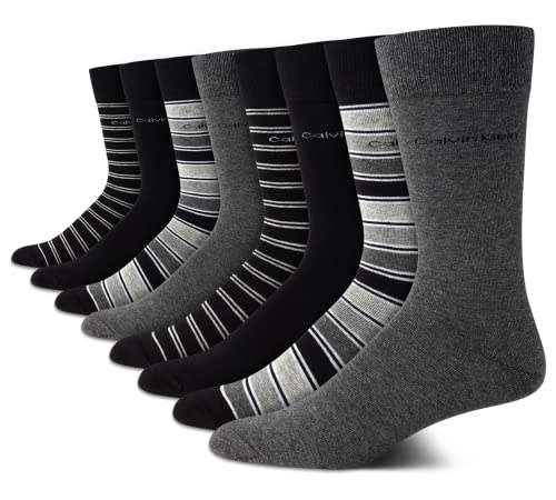 Calvin Klein Men's Dress Socks - 8 Pack Lightweight Cotton Blend Crew Socks for Business & Formal Wear | Comfortable Office & Wedding Socks for Men