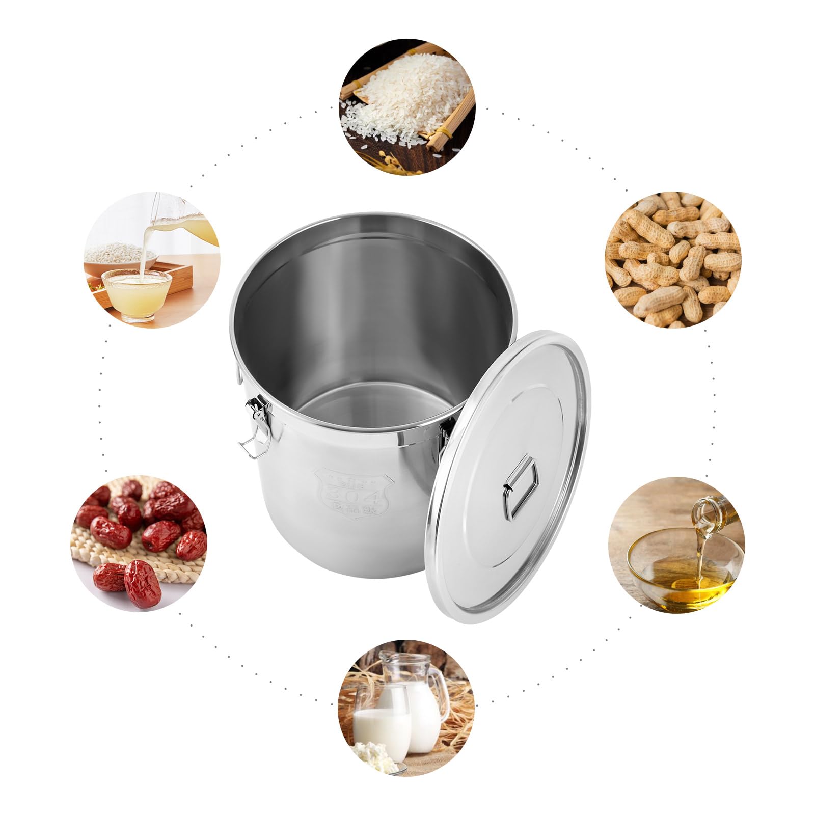 DYNAMI 304 Stainless Steel Airtight Food Storage Container - 48L/12.7Gal Large Canister with Locking Lid for Rice, Flour, Grains, Coffee Beans | Kitchen & Pantry Organization | Bulk Food Storage Solution for Home & Restaurant Use