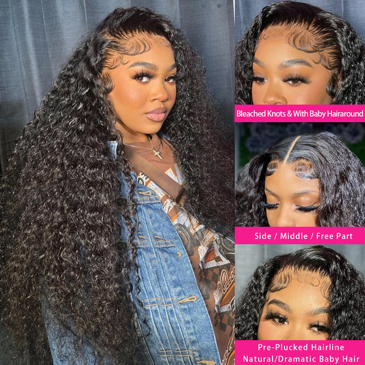 13x6 Deep Wave Lace Front Wigs Human Hair - Pre Plucked Deep Curly HD Lace Frontal Wigs 180% Density - Natural Black Color 28 Inch - Perfect for Daily Wear, Parties & Special Occasions