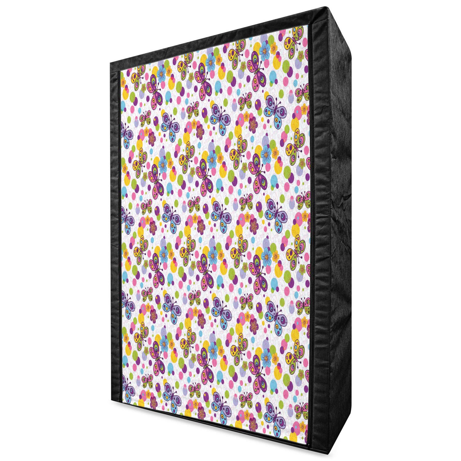 Ambesonne Butterfly Portable Fabric Wardrobe with Vibrant Floral & Polka Dot Pattern - Vintage Inspired Animal Design Clothing Organizer with Shelves, 42.5 Inch Multicolor Storage Closet for Bedroom, Closet, Dorm or Travel