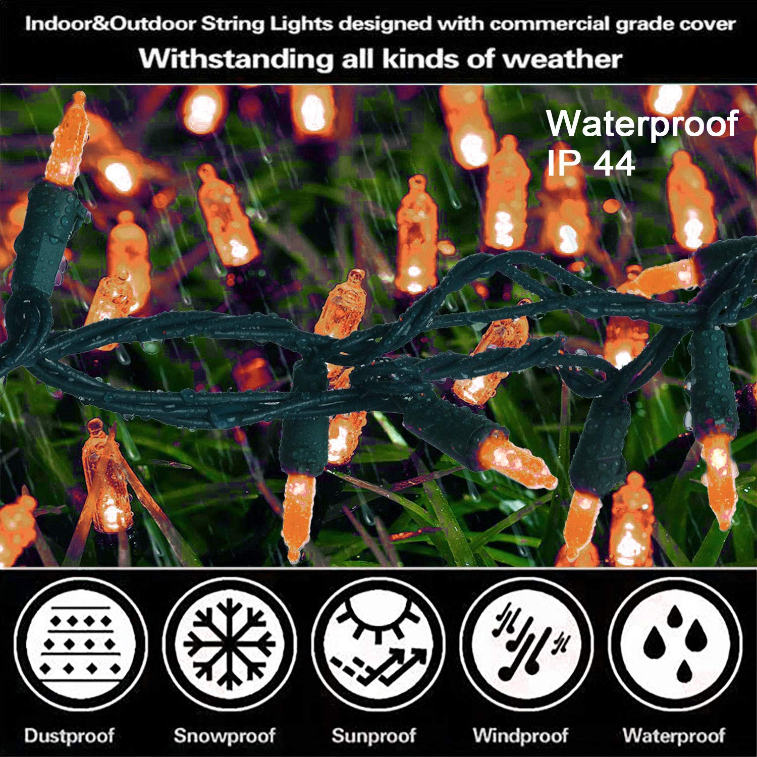 33ft 100 LED Orange Christmas String Lights - UL Certified 120V Waterproof Holiday Lights for Indoor & Outdoor Decor - Perfect for Christmas Trees, Halloween, Weddings, Parties, Patio & Home Decoration