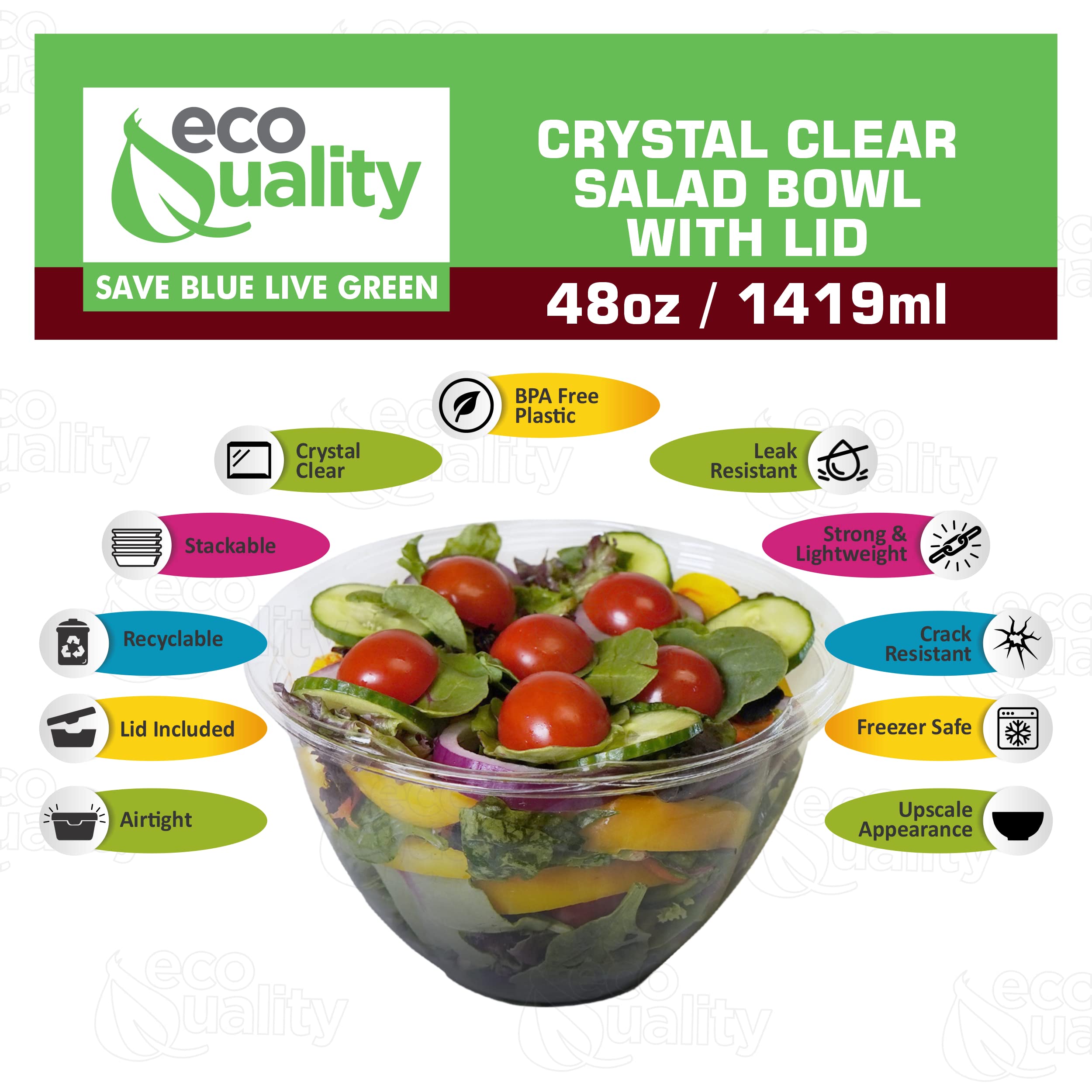 48oz Clear Disposable Salad Bowls with Lids (600 Pack) - BPA-Free Plastic Food Storage Containers for Meal Prep, Takeout, Picnics & Parties | Airtight Leakproof Design Keeps Salads, Fruits & Leftovers Fresh | Perfect for Restaurants, Catering & Home Use