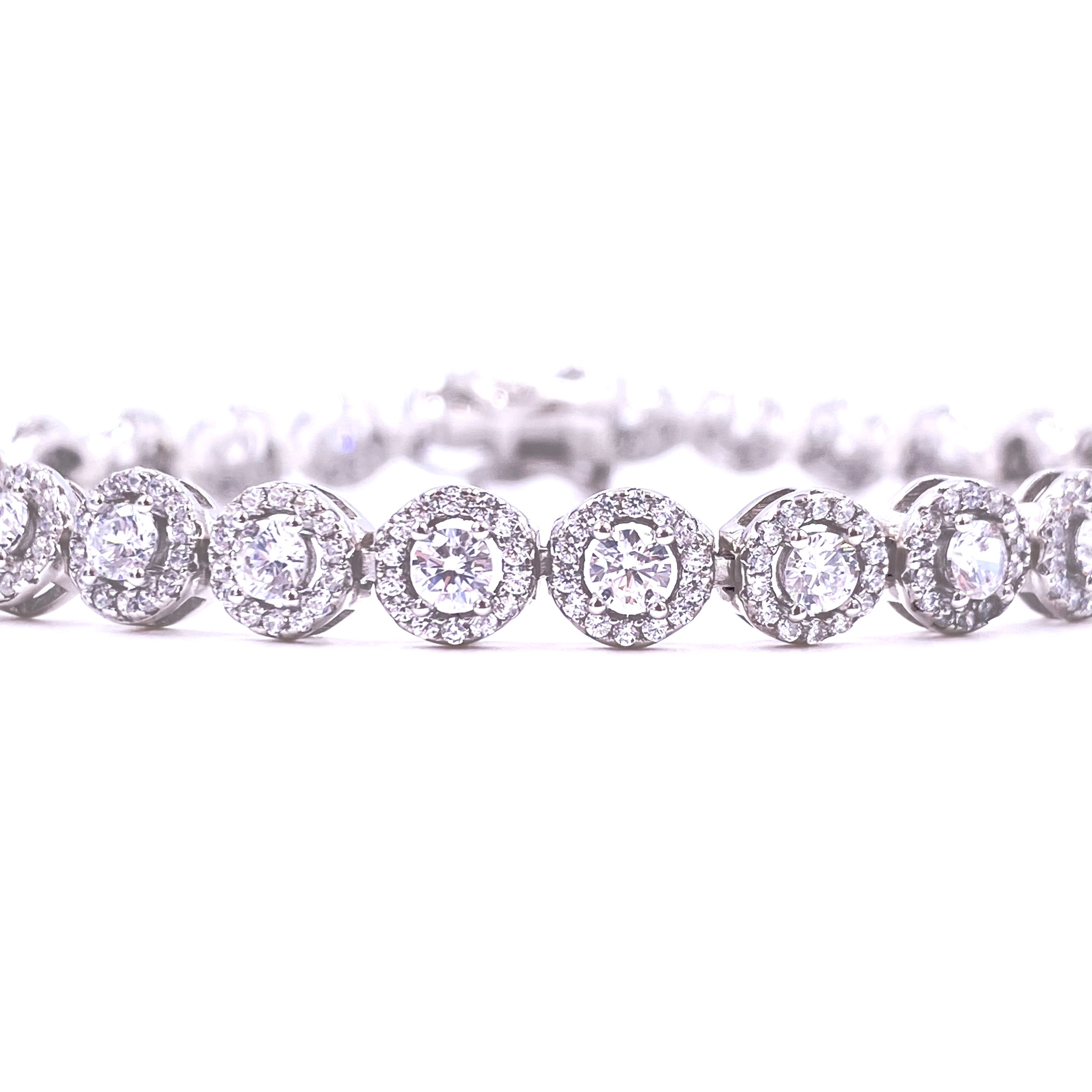 Ashley Gold Sterling Silver Round CZ Halo Tennis Bracelet for Women - Elegant Jewelry Gift for Anniversary, Wedding & Special Occasions
