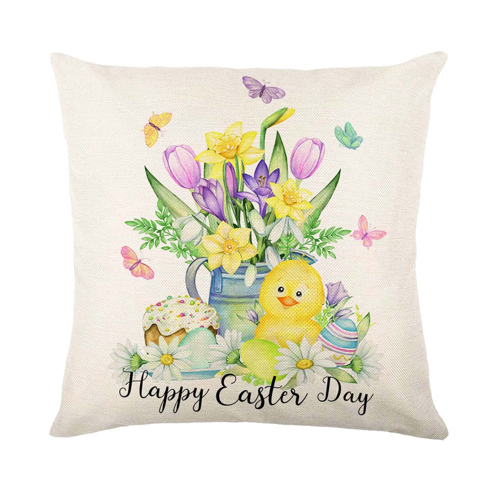 Easter Watercolor Linen Pillow Cover - Rabbit Print Cushion Case for Sofa, Bed, Living Room Decor | Spring Home Decor Gift