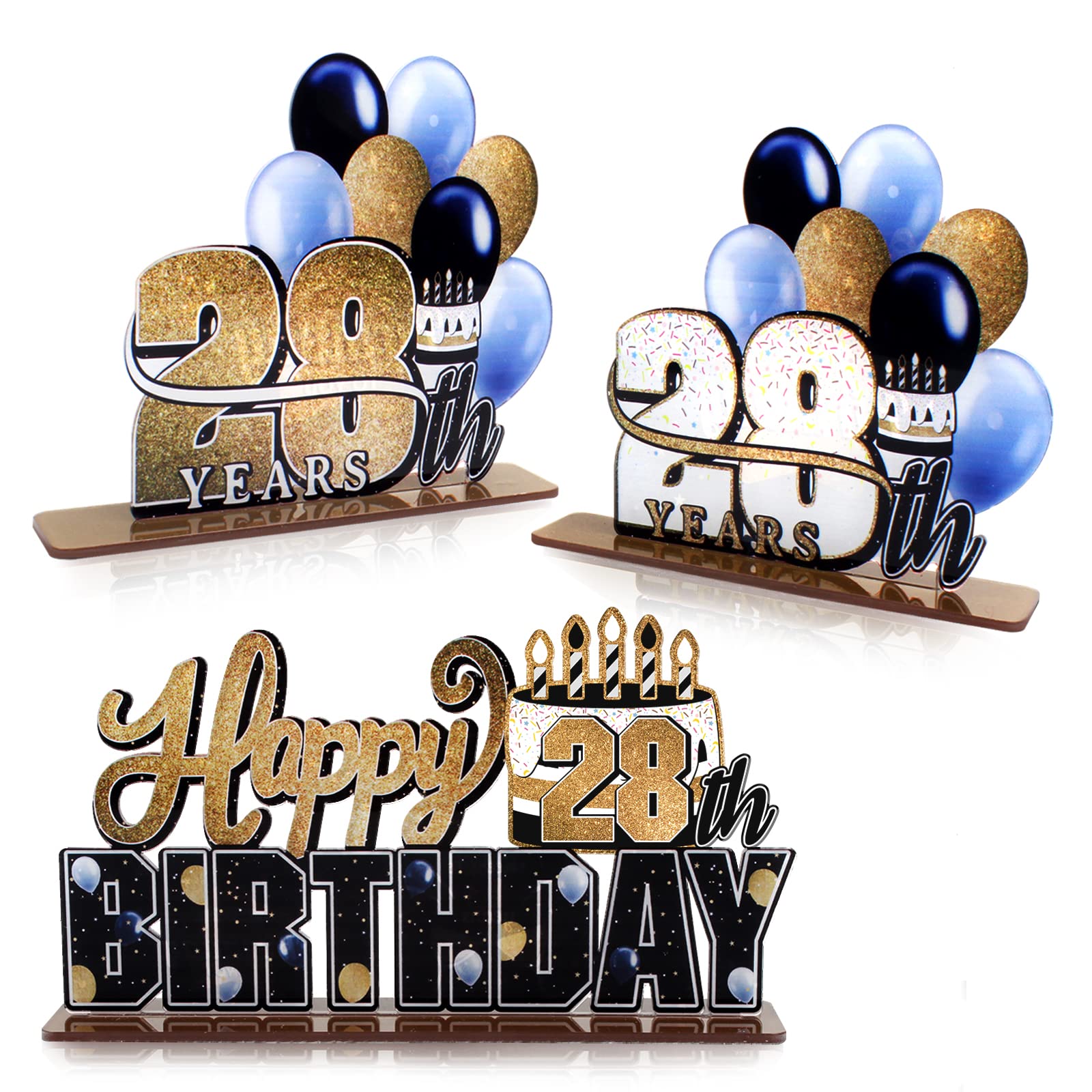Happy 28th Birthday Gold Acrylic Table Topper Centerpiece Set - Cheers to 28 Years Party Decorations for Women & Men | Perfect for Birthday Celebrations, Anniversaries, and Special Occasions