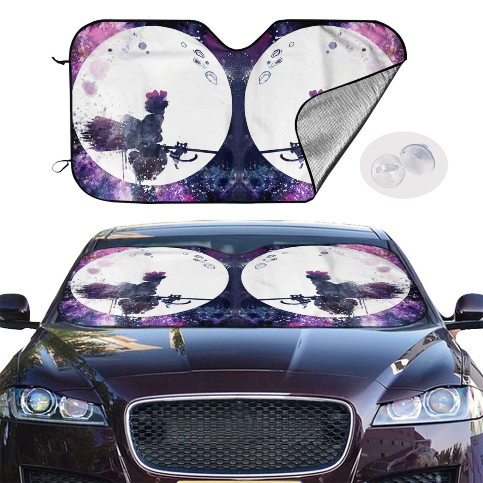 Foldable Car Windshield Sun Shade 29.9x55 Inches - UV Protection Sun Visor for Kiki Cat Delivery Service & All Vehicles | Perfect for Summer Parking, Heat Reduction & Interior Protection
