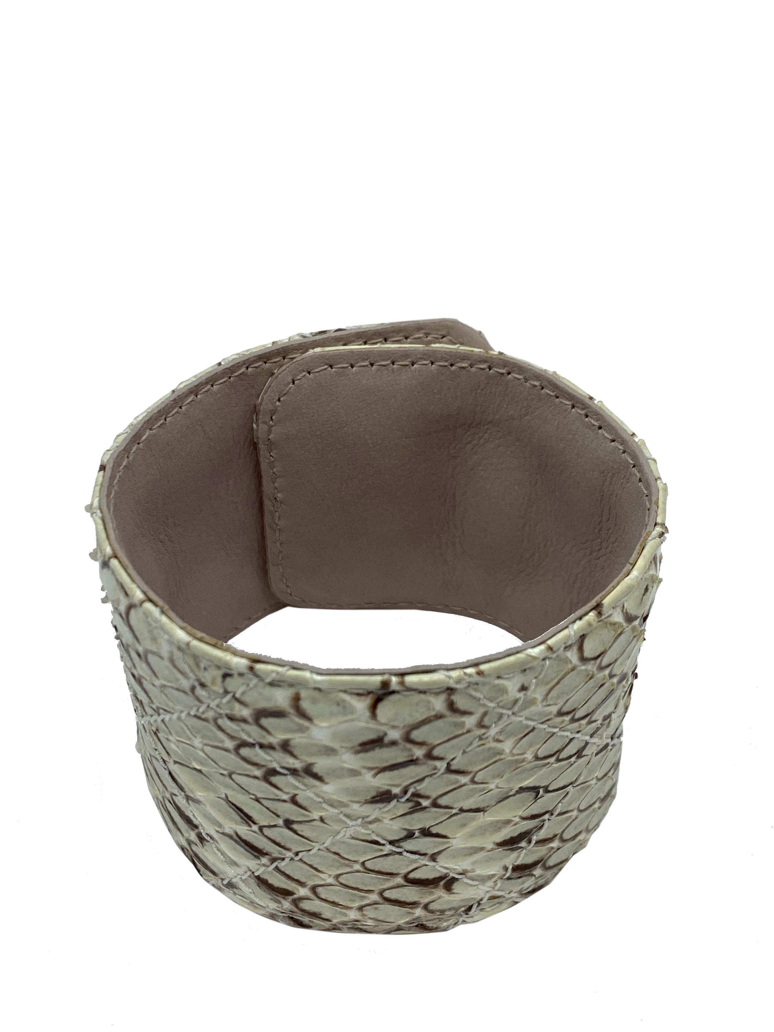 Chanel Python Snakeskin CC Logo Cuff Bracelet - Luxury Designer Fashion Jewelry for Women | Perfect for Parties, Weddings & Special Occasions