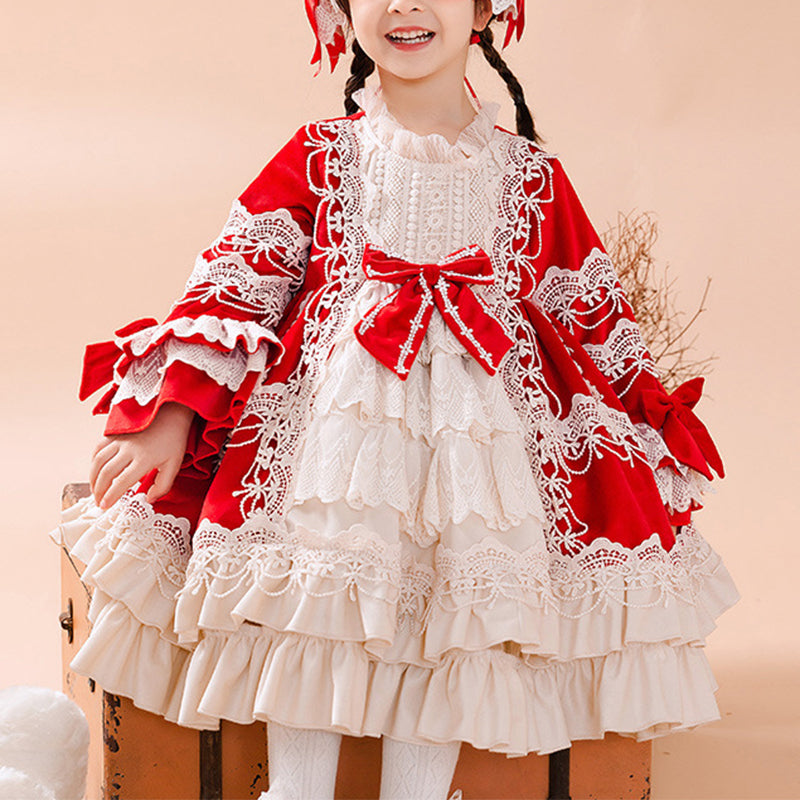 Adorable Baby Girl Red Lolita Birthday Party Dress - Elegant Ruffled Princess Gown for 1st Birthday, Christmas & Special Occasions