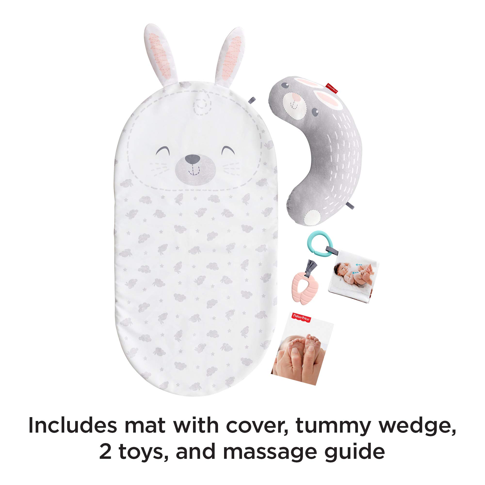 Fisher-Price Baby Bunny Massage Set - Newborn Playmat & Tummy Time Wedge with Soothing Massage Guide for Infants 0-12 Months | Perfect for Relaxation, Bonding & Sensory Development