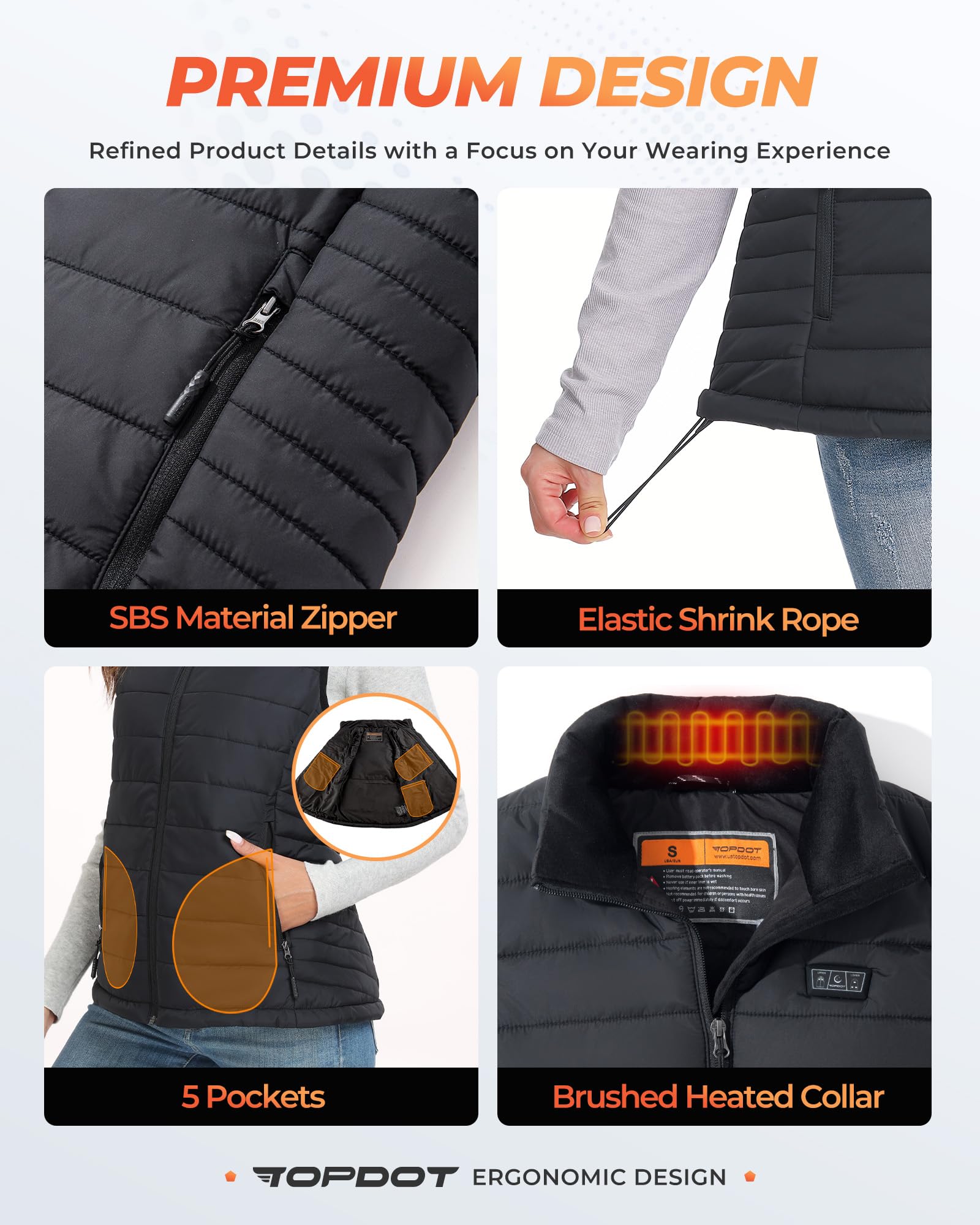 Topdot Women's Heated Vest with 16000mAh Battery - 8 Heating Zones, Lightweight & Warm Winter Jacket for Outdoor Activities, Hiking, and Cold Weather Commuting