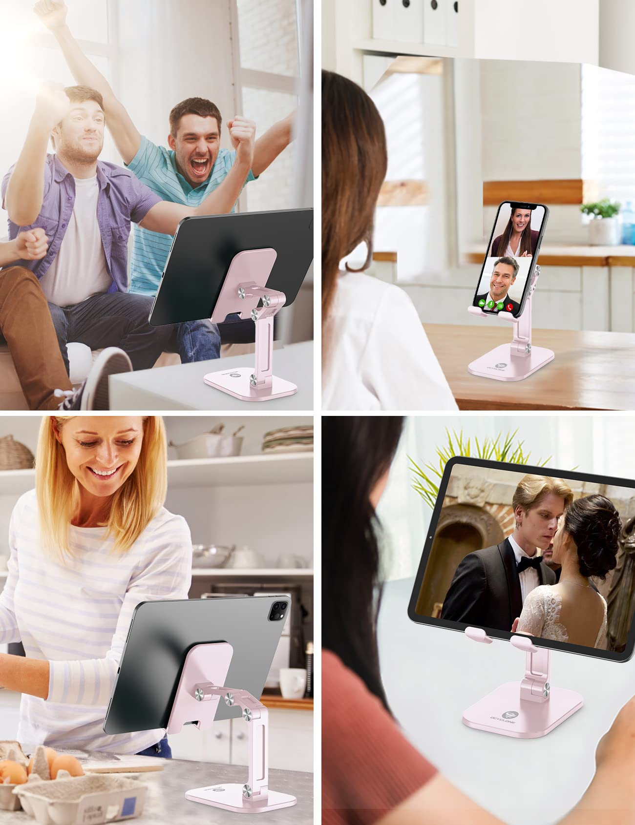 OCYCLONE Adjustable Height & Angle Phone Stand - Foldable Desk Holder for iPhone, iPad, Tablets (4-11 Inch) | Perfect for Home Office, Bedside, Kitchen & Travel - Pink