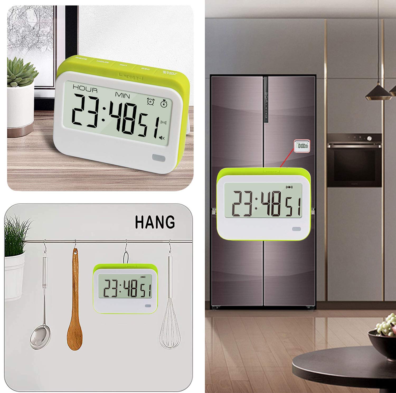 Digital Kitchen Timer with Alarm Clock & Stopwatch - Large Display, Loud Alarm, Magnetic Stand - Perfect for Cooking, Baking, Classroom, Meetings & Time Management (Green)