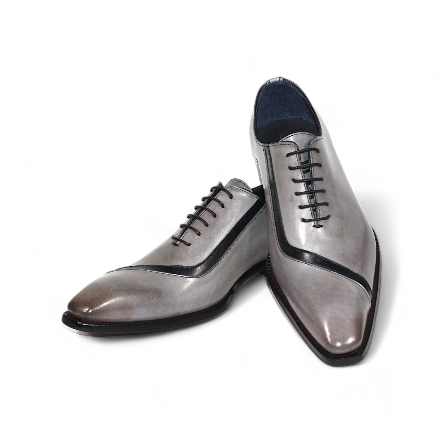 Duca Di Matiste Torre Men's Dress Shoes - Premium Grey & Black Leather Oxfords for Business, Wedding & Formal Occasions