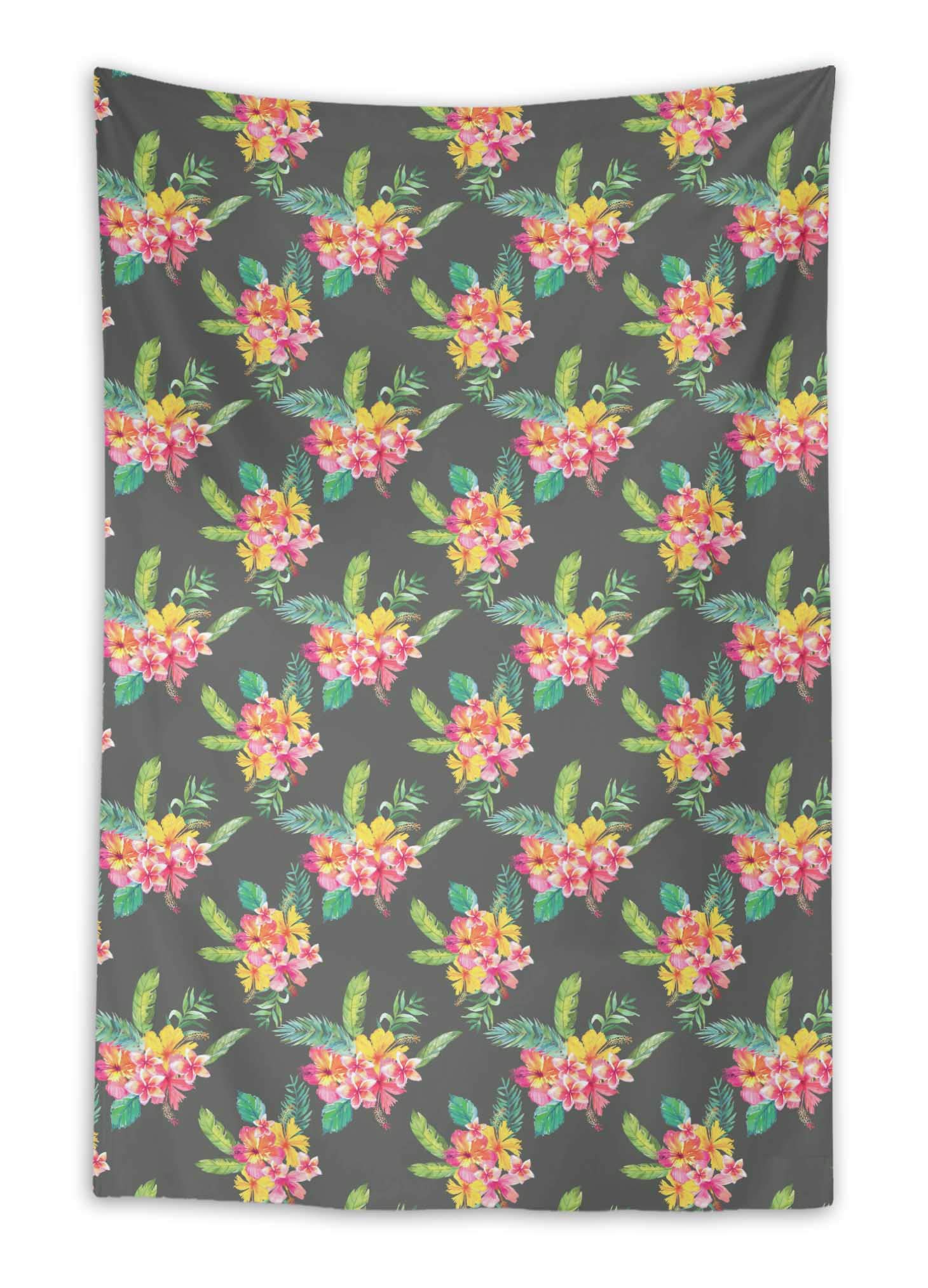Gray Plumeria & Floral Tapestry Wall Art - 58 x 58 Inches Boho Home Decor for Living Room, Bedroom, Nursery & Dorm | Handmade Cotton Wall Hanging for Girls Room & Teen Aesthetic