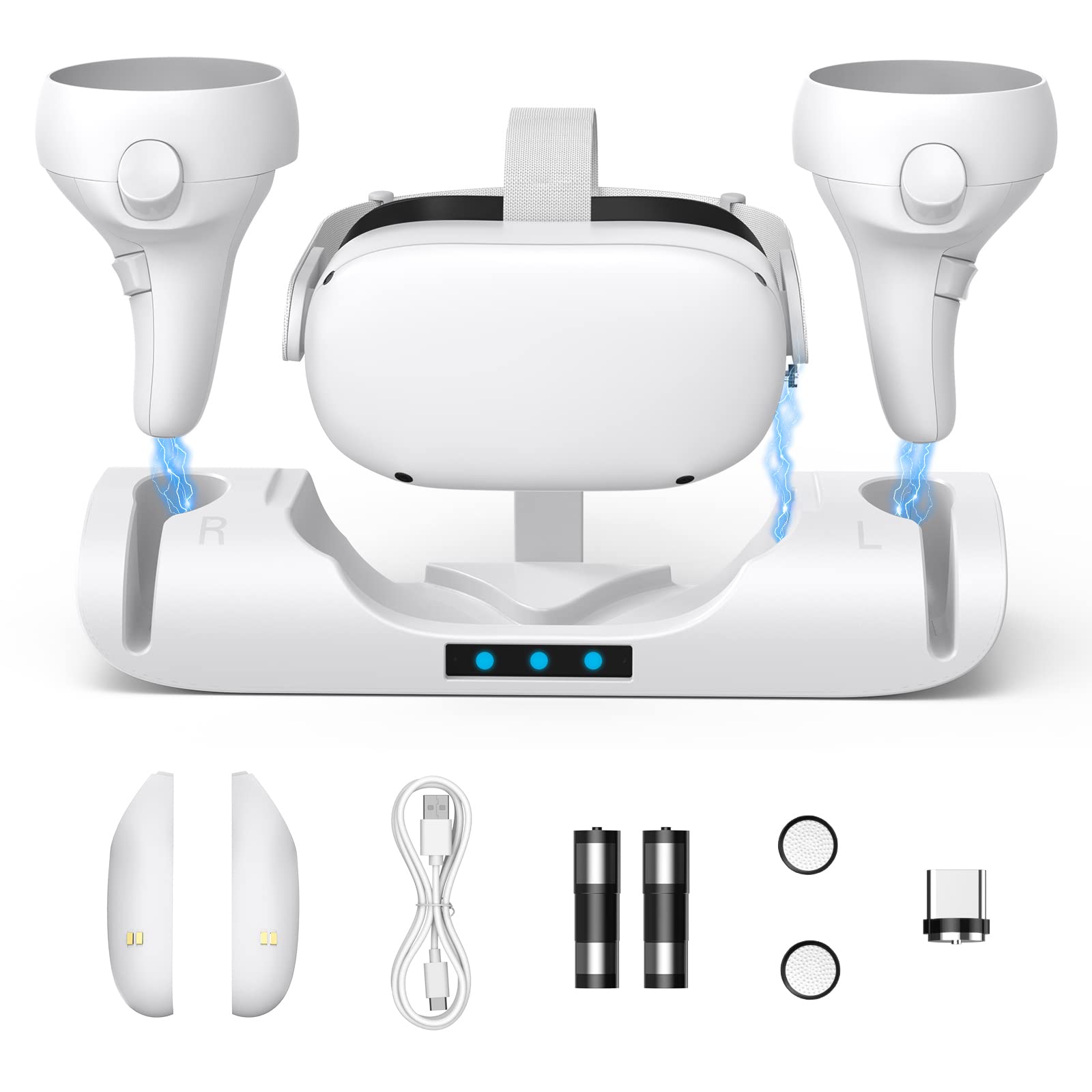 Upgraded Magnetic VR Charging Dock for Oculus Quest 2 with 2 Rechargeable Batteries - Fast Charger for Oculus Quest 2 Headset & Controllers with LED Indicator - Perfect for VR Gaming, Streaming & Extended Play Sessions