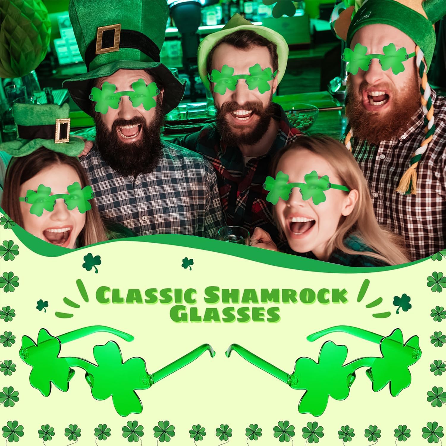 24/12/8/4PCS Shamrock Glasses for St. Patrick's Day - Fun Green Party Accessories for Women & Men - Perfect for Irish Themed Parties, Parades & Pub Crawls