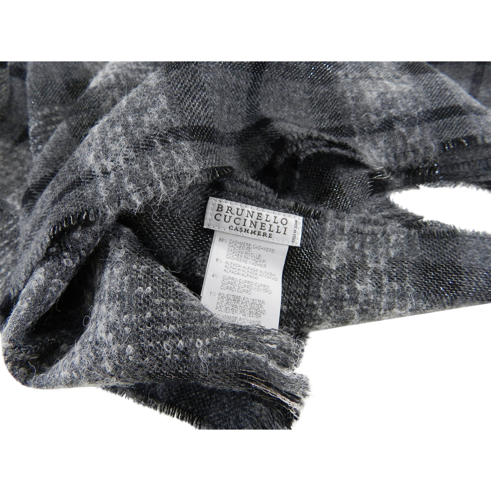 Brunello Cucinelli Charcoal Grey Check Large Rectangular Shawl Scarf - Luxury Cashmere Wrap for Women & Men, Perfect for Winter Fashion, Office, Travel & Gifts