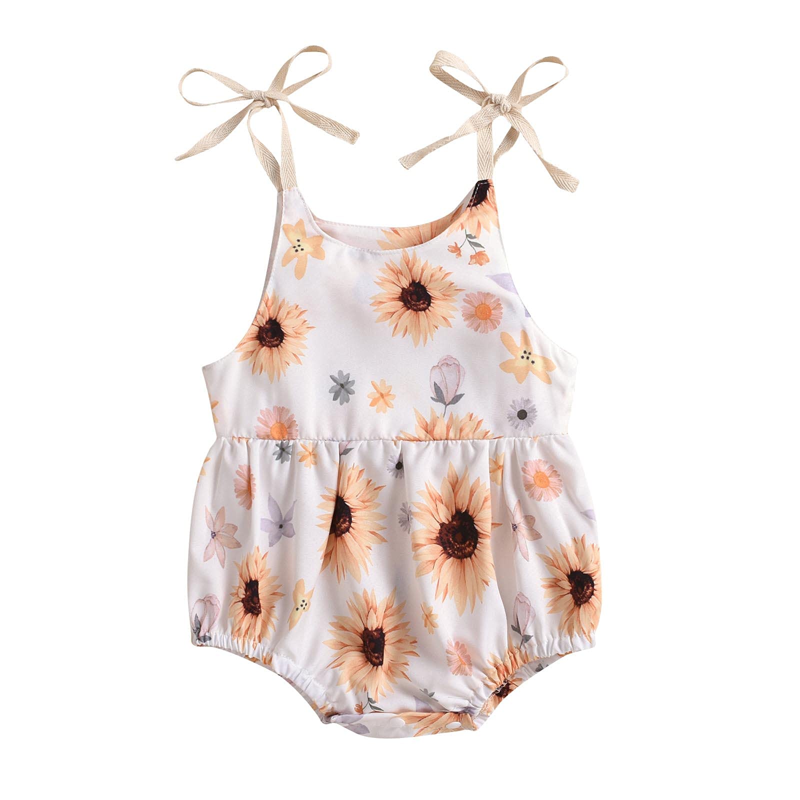 Floral Print Sleeveless Baby Romper Jumpsuit - Newborn Infant Summer Outfit with Ruched Bodysuit Design | Perfect for Playtime, Beach Trips & Photo Shoots