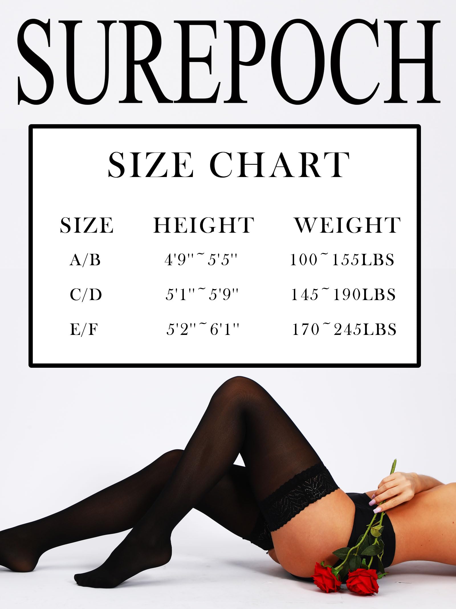 SUREPOCH Women's Thigh High Stockings - Semi Sheer Silicone Lace Top Pantyhose (1-2 Pairs) | Comfortable & Sexy Hosiery for Dressing Up, Date Night & Office Wear