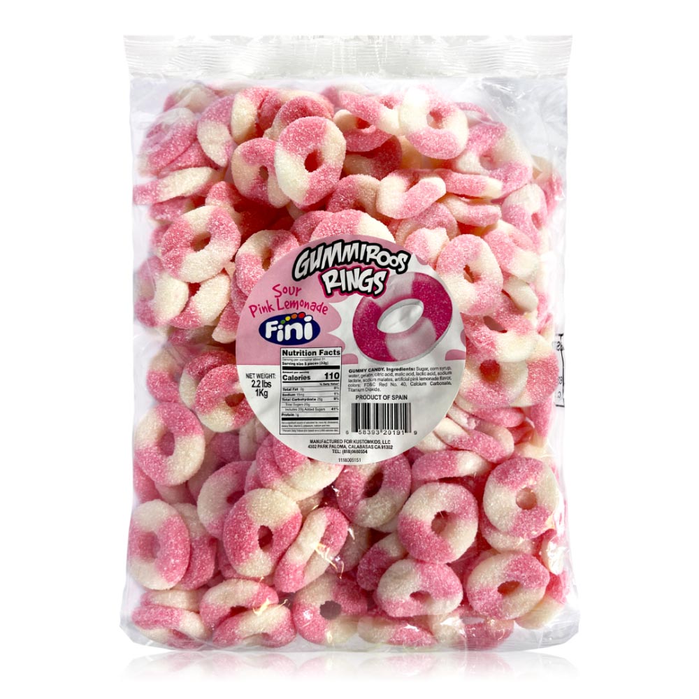Kustomkids Sour Pink Lemonade Candy Rings - 2.2lb Bulk Bag - Sweet & Tangy Treats for Parties, Movie Nights & Snacking