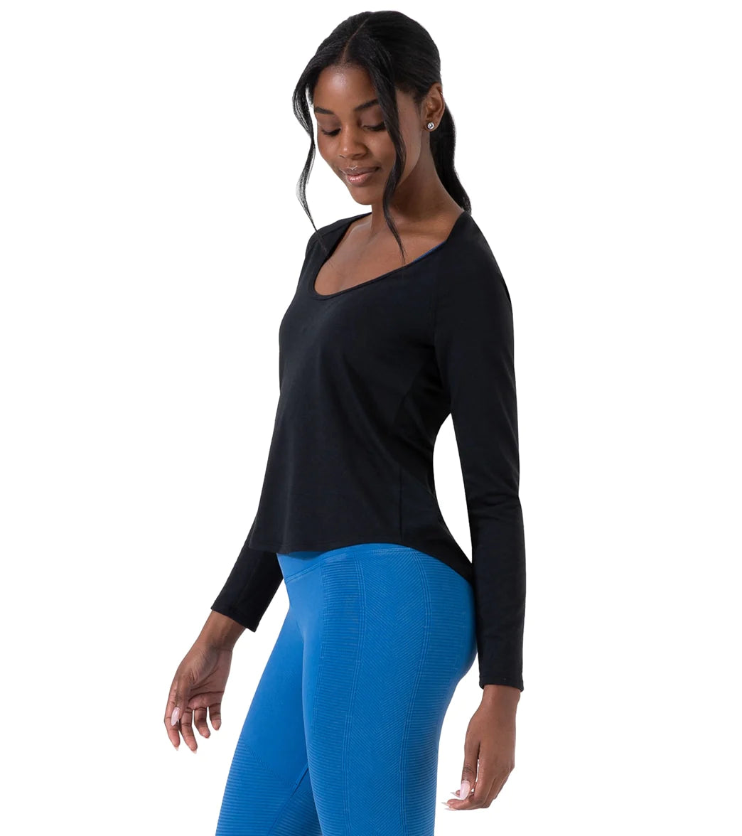 NUX Active Women's Keyed Up Long Sleeve Workout Top - Black | Moisture-Wicking & Breathable Yoga Shirt for Gym, Running & Outdoor Activities