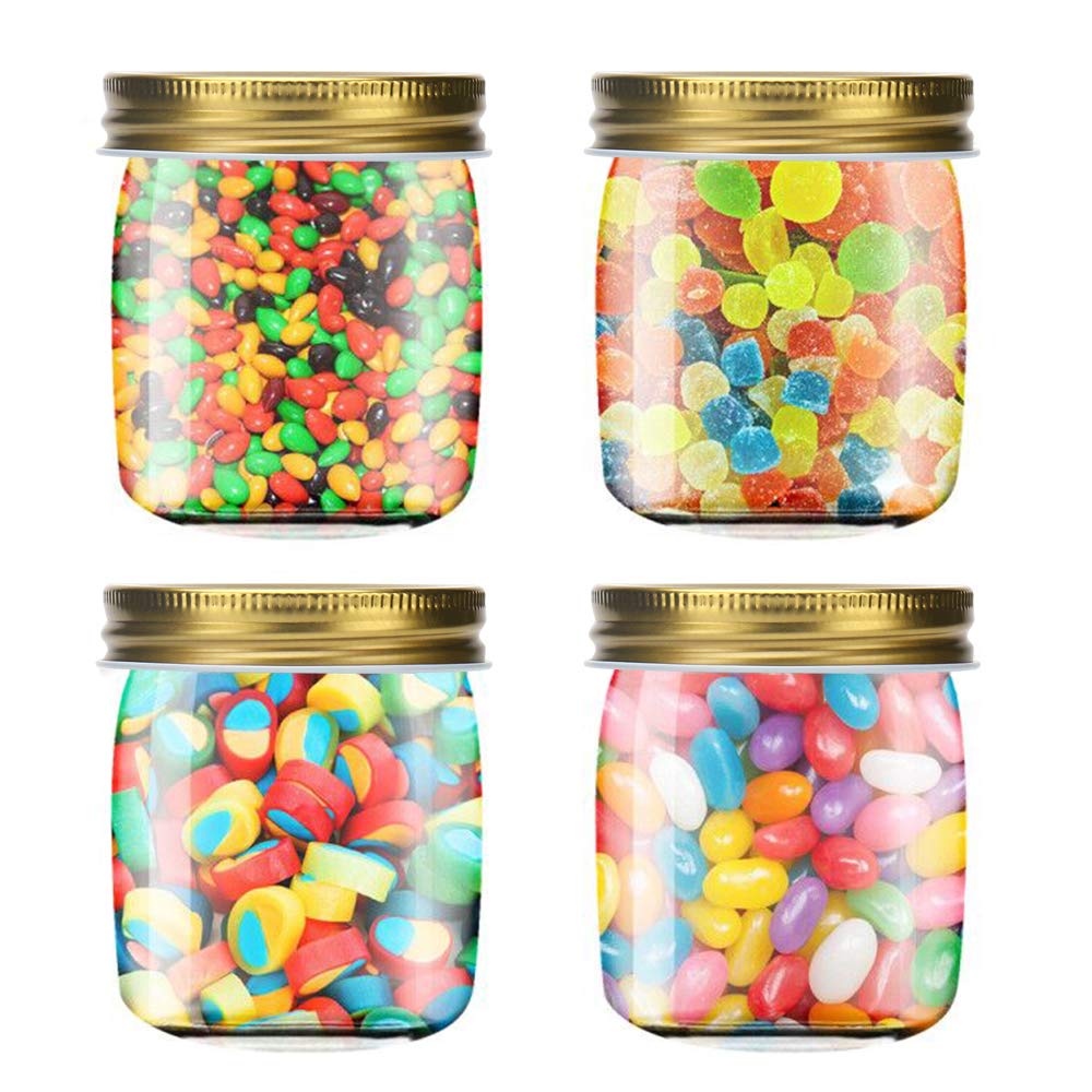 Novelinks 8oz Clear Plastic Jars with Gold Lids - 32 Pack BPA-Free Refillable Round Containers for Spices, Crafts, Beauty & Kitchen Storage - Perfect for Pantry Organization, DIY Projects & Home Decor