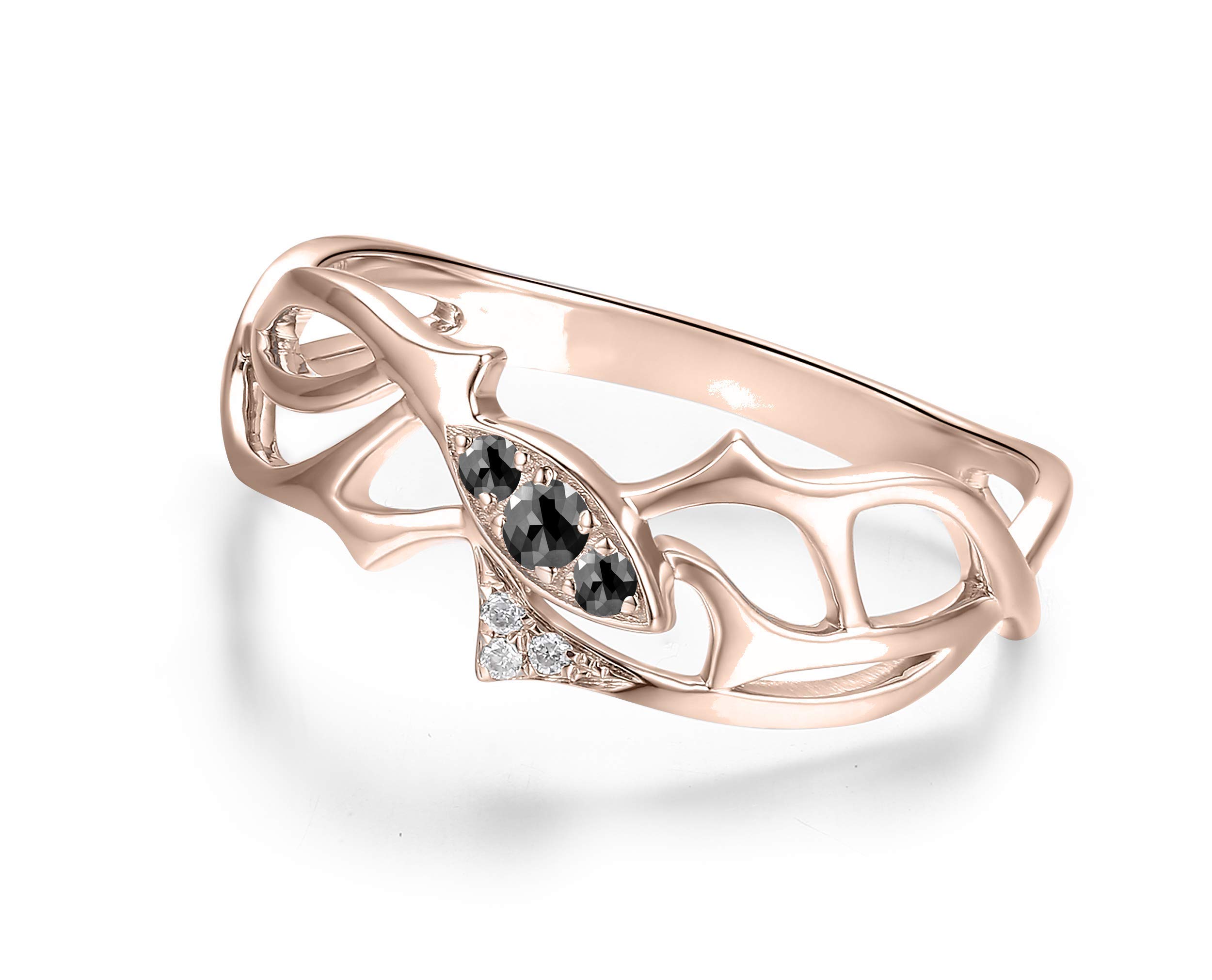 14K Rose Gold Black Diamond Gothic Thorn Engagement Ring for Women - April Birthstone Wedding Band, Dark Romance Jewelry, Unique Anniversary Gift | Perfect for Gothic Weddings, Boho Chic Style, Dark Aesthetic Fashion, Alternative Proposals & Special Occasions | Ideal for Gothic Brides, Dark Romance Lovers & Unique Jewelry Collectors | Great for Engagement, Wedding, Anniversary, Valentine's Day & Gothic-Themed Events