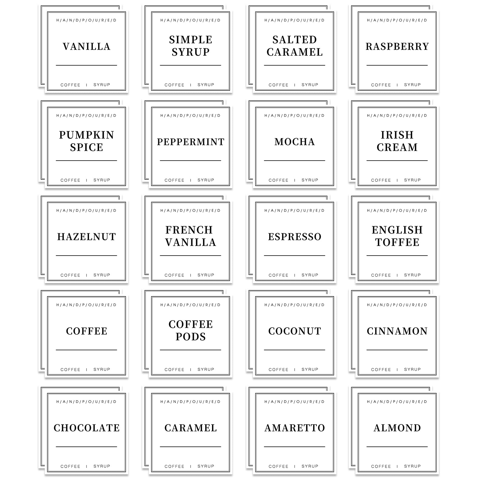 40PCS Waterproof Coffee Syrup Labels for Coffee Bar & Station - Durable Dispenser Bottle Labels for Home, Cafe & Office Use