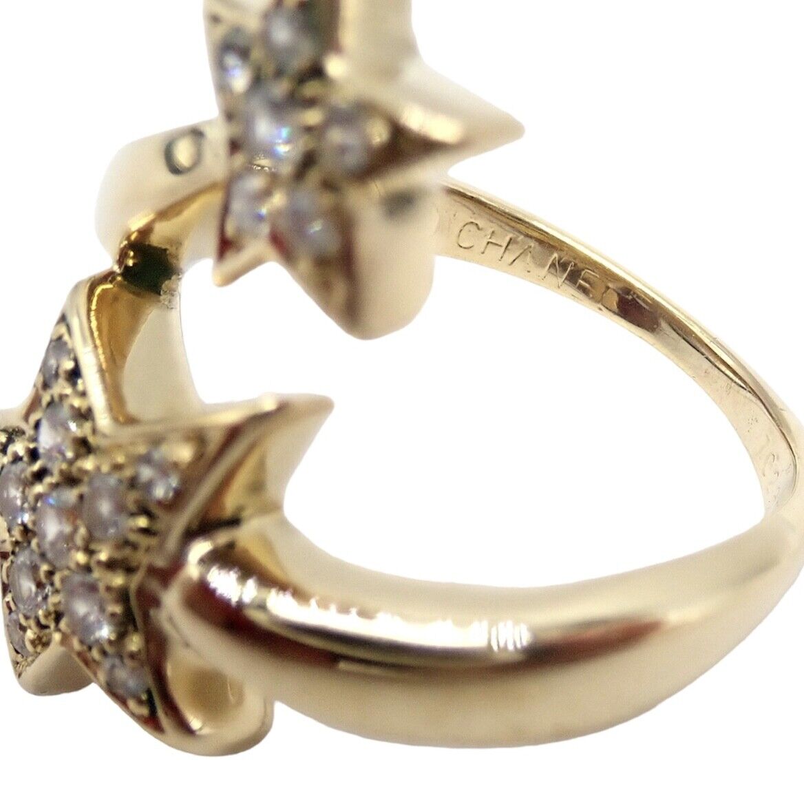 Chanel Comete 18k Yellow Gold Diamond Cocktail Ring Size 6.5 - Luxury Star Design Jewelry for Women, Perfect for Parties, Weddings & Special Occasions