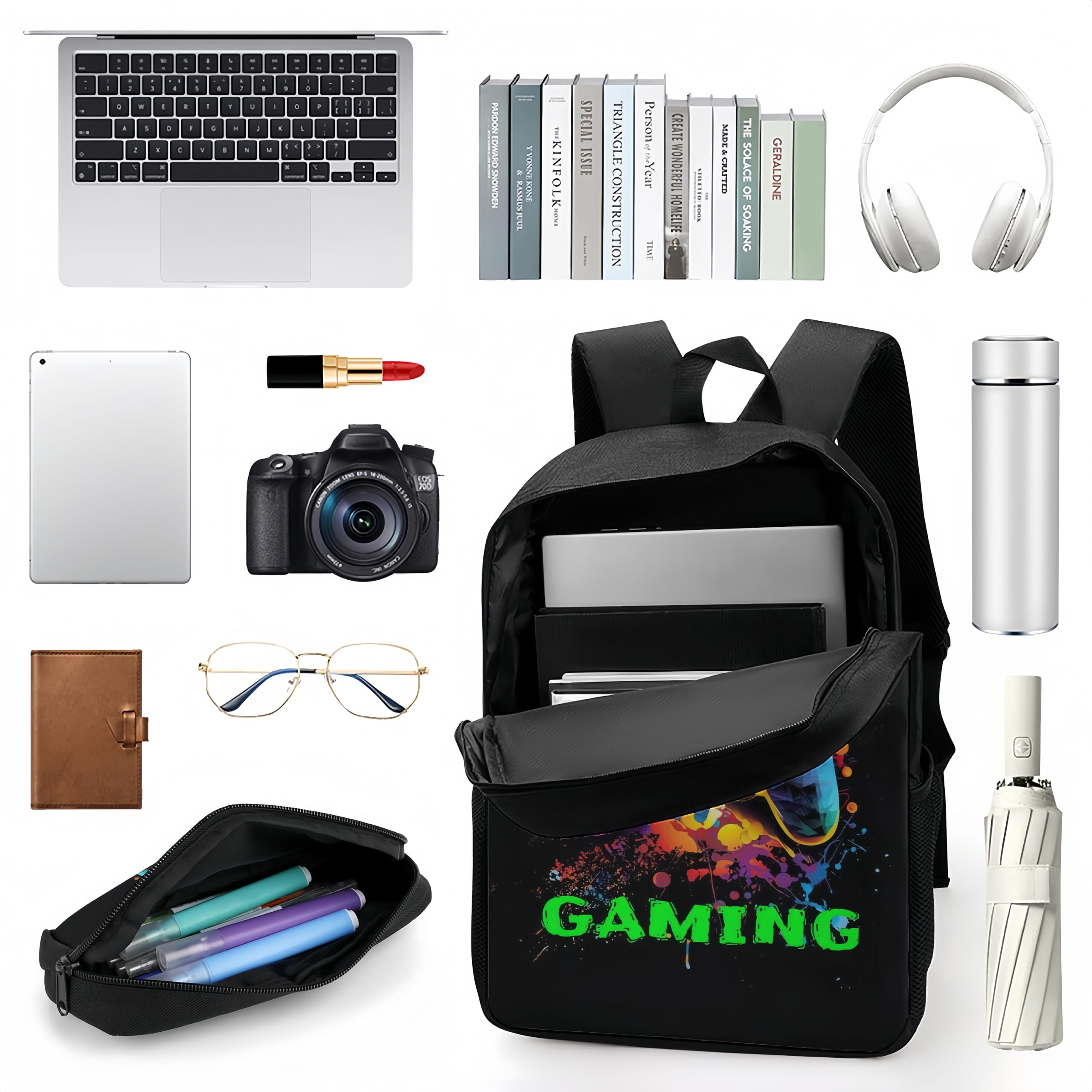 3-Piece Kids Backpack Set for School & Travel - Includes Backpack, Lunch Box & Pencil Case (Gaming Design) - Perfect for Elementary Students, Day Trips & Outdoor Adventures