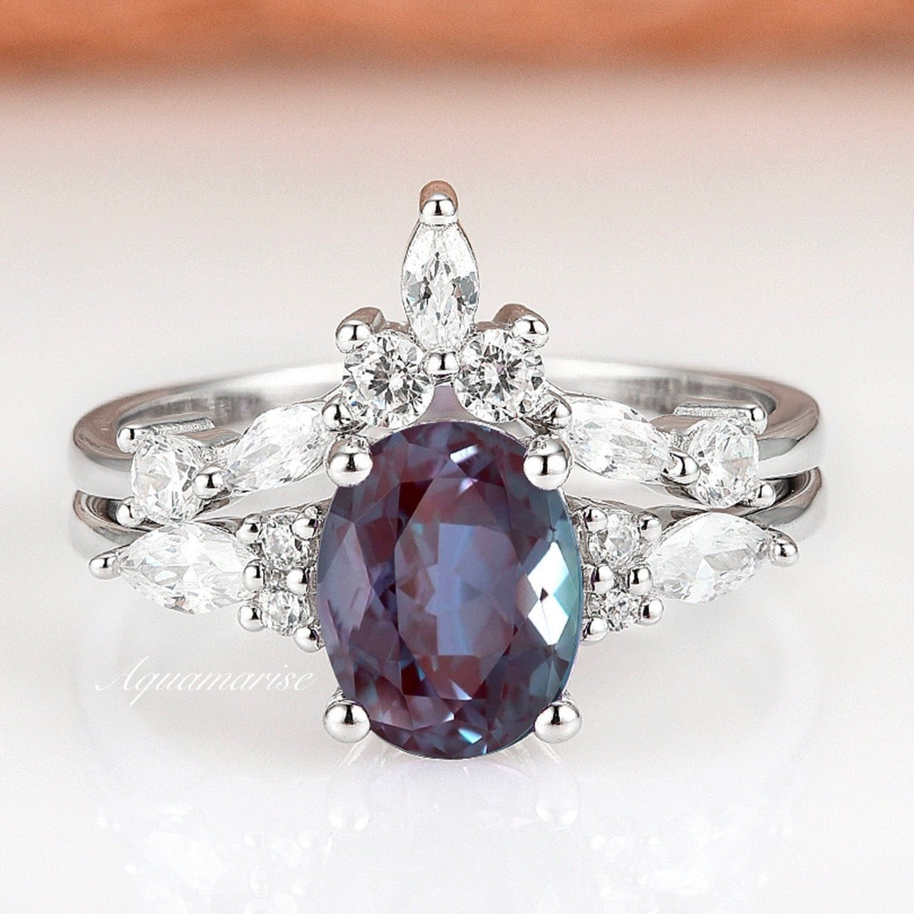 Evelyn Alexandrite Ring Set in Sterling Silver - Elegant Jewelry for Women, Perfect for Weddings, Anniversaries & Special Occasions