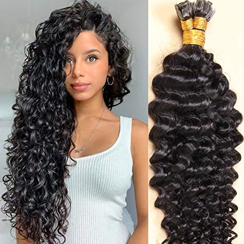 Premium Malaysian Curly Human Hair Extensions - 100% Remy Human Hair, Flat Tip Keratin Pre-bonded Machine Made Capsules (26inch, 200 Strands, Jet Black) for Natural Volume & Styling - Perfect for Daily Wear, Parties & Special Occasions